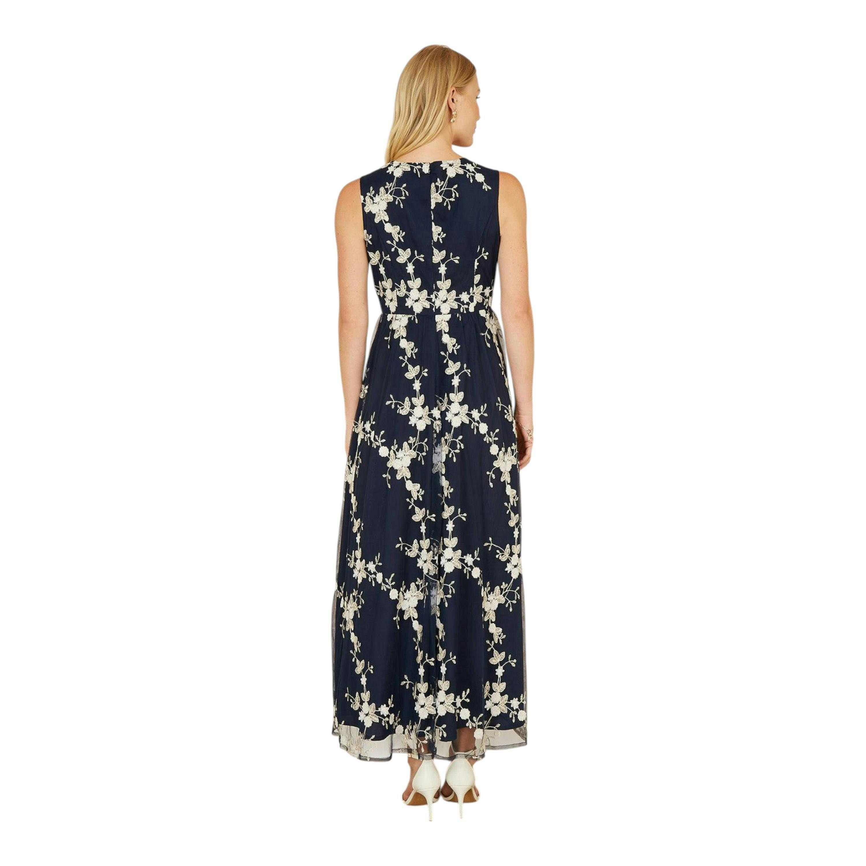 Yumi Navy Mesh Embroidered Maxi Dress , view 5 of 5