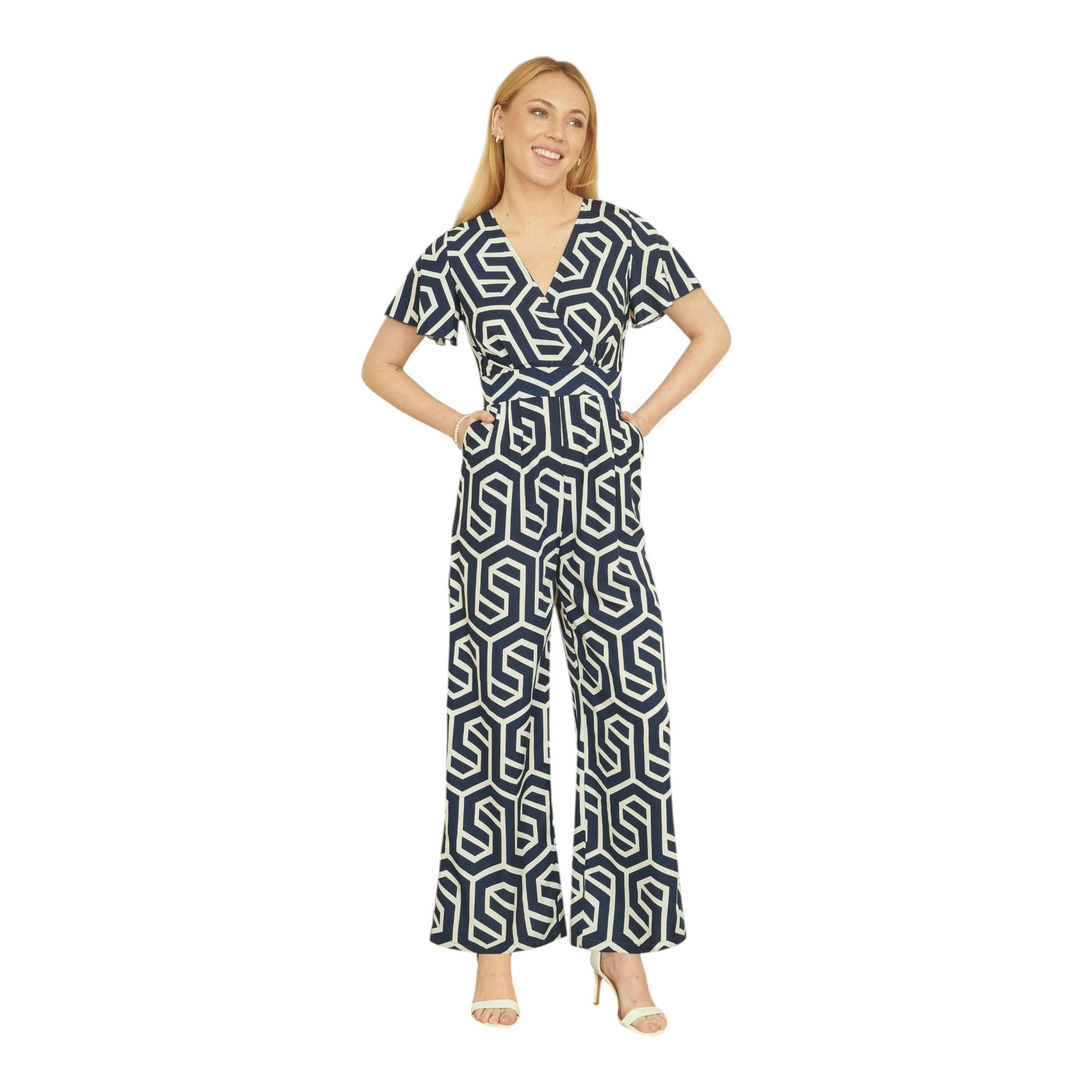 Yumi Navy Oversize Geo Print Jumpsuit , view 1 of 4