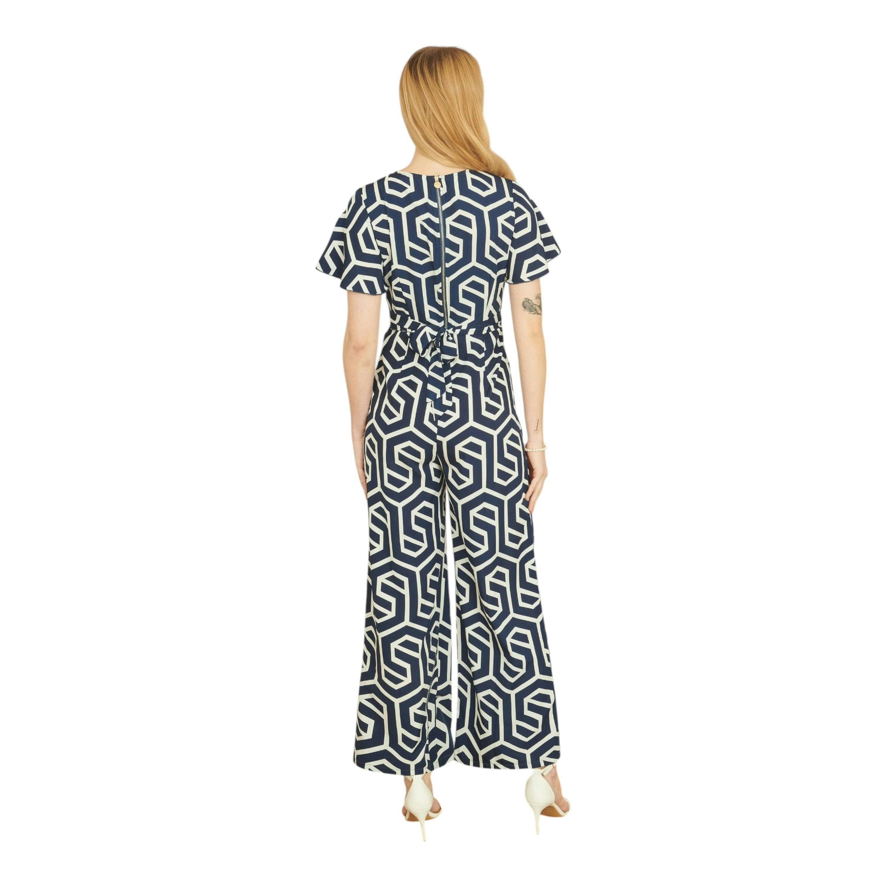 Yumi Navy Oversize Geo Print Jumpsuit , view 3 of 4