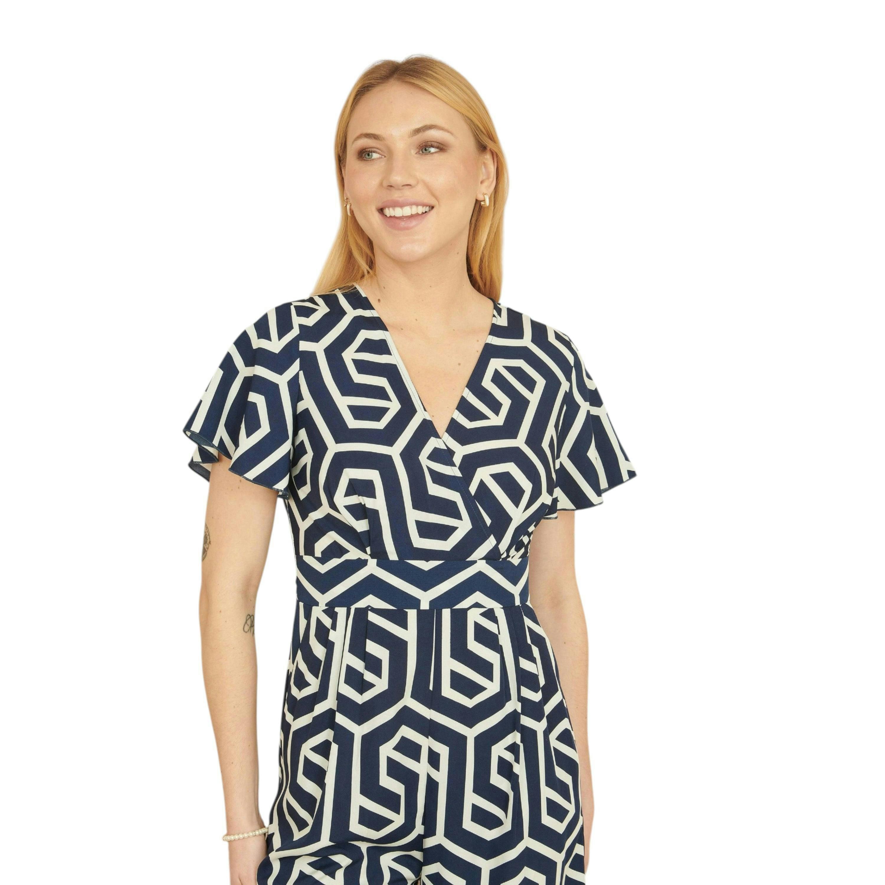Yumi Navy Oversize Geo Print Jumpsuit , view 4 of 4