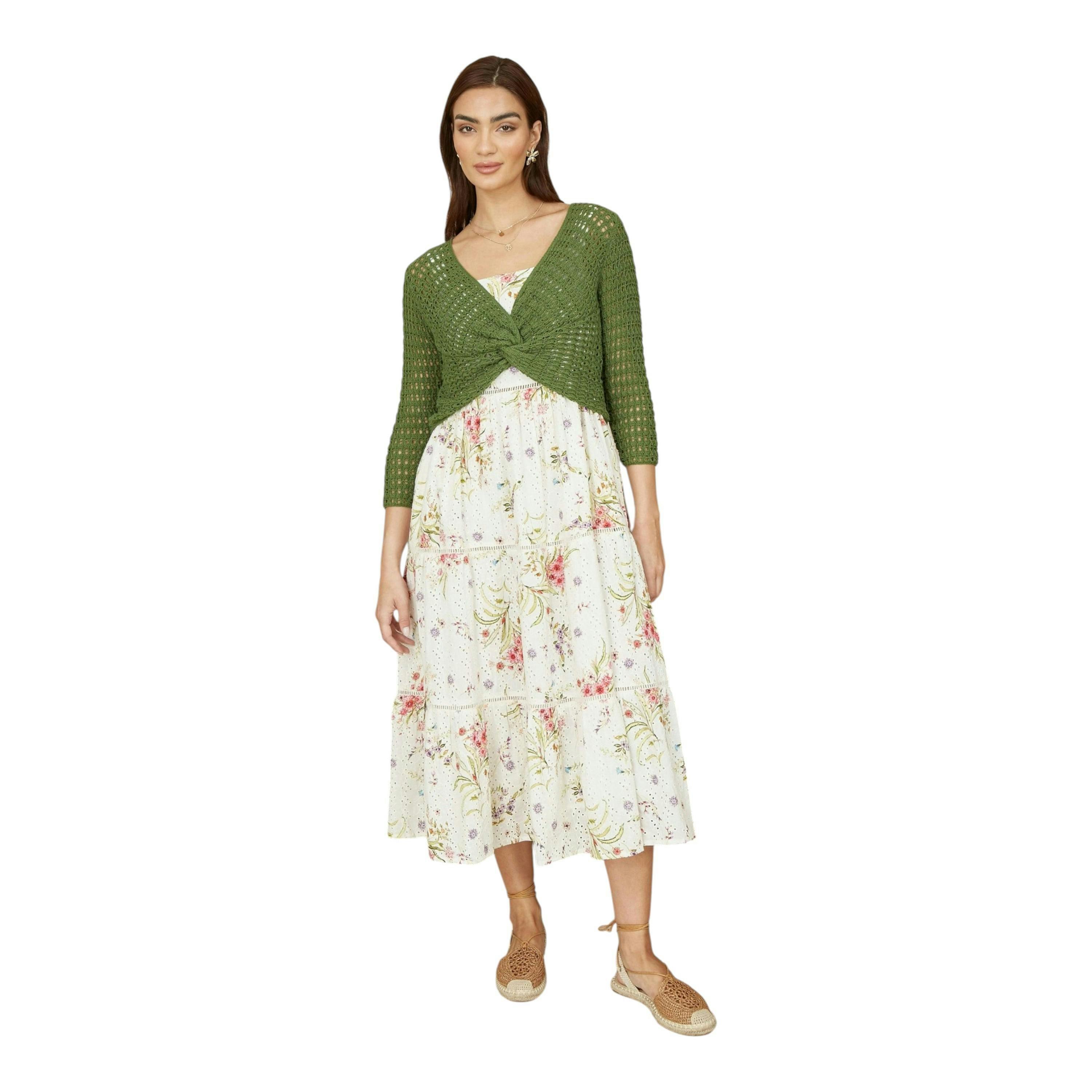 Yumi Green Cotton Crochet Twisted Bolero Top , view 2 of 4