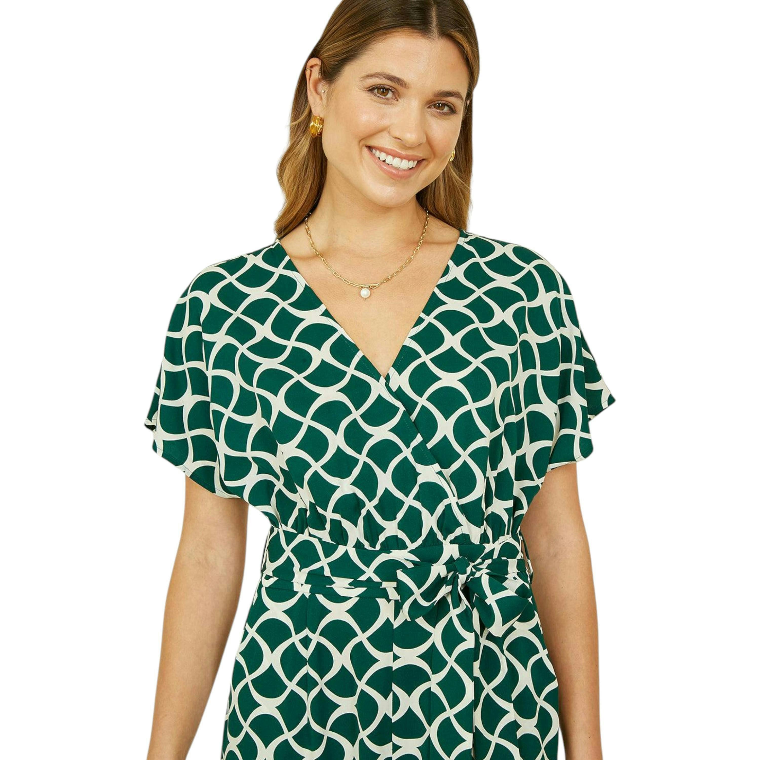 Yumi Green Geometric Print Wrap Jumpsuit , view 2 of 4