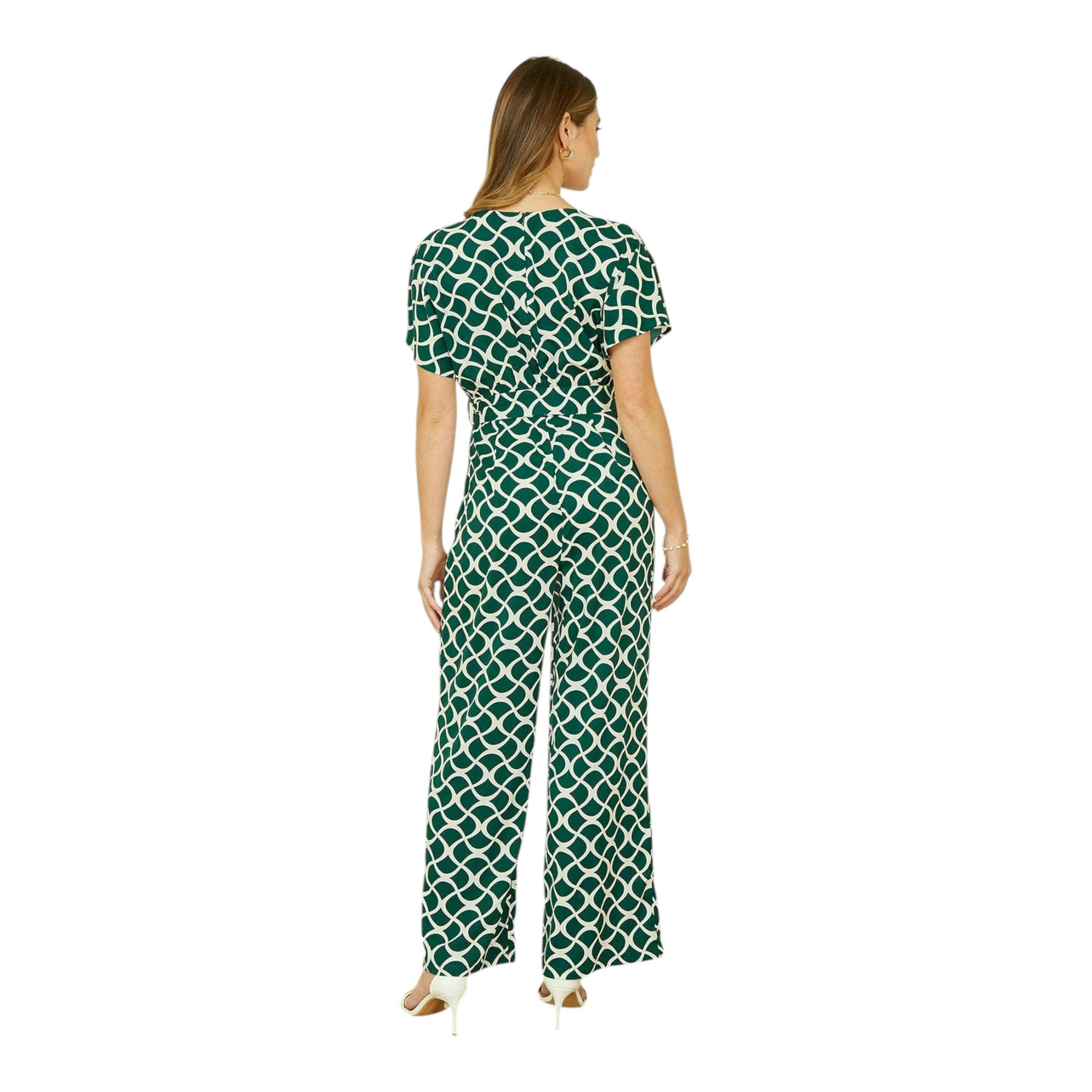 Yumi Green Geometric Print Wrap Jumpsuit , view 3 of 4