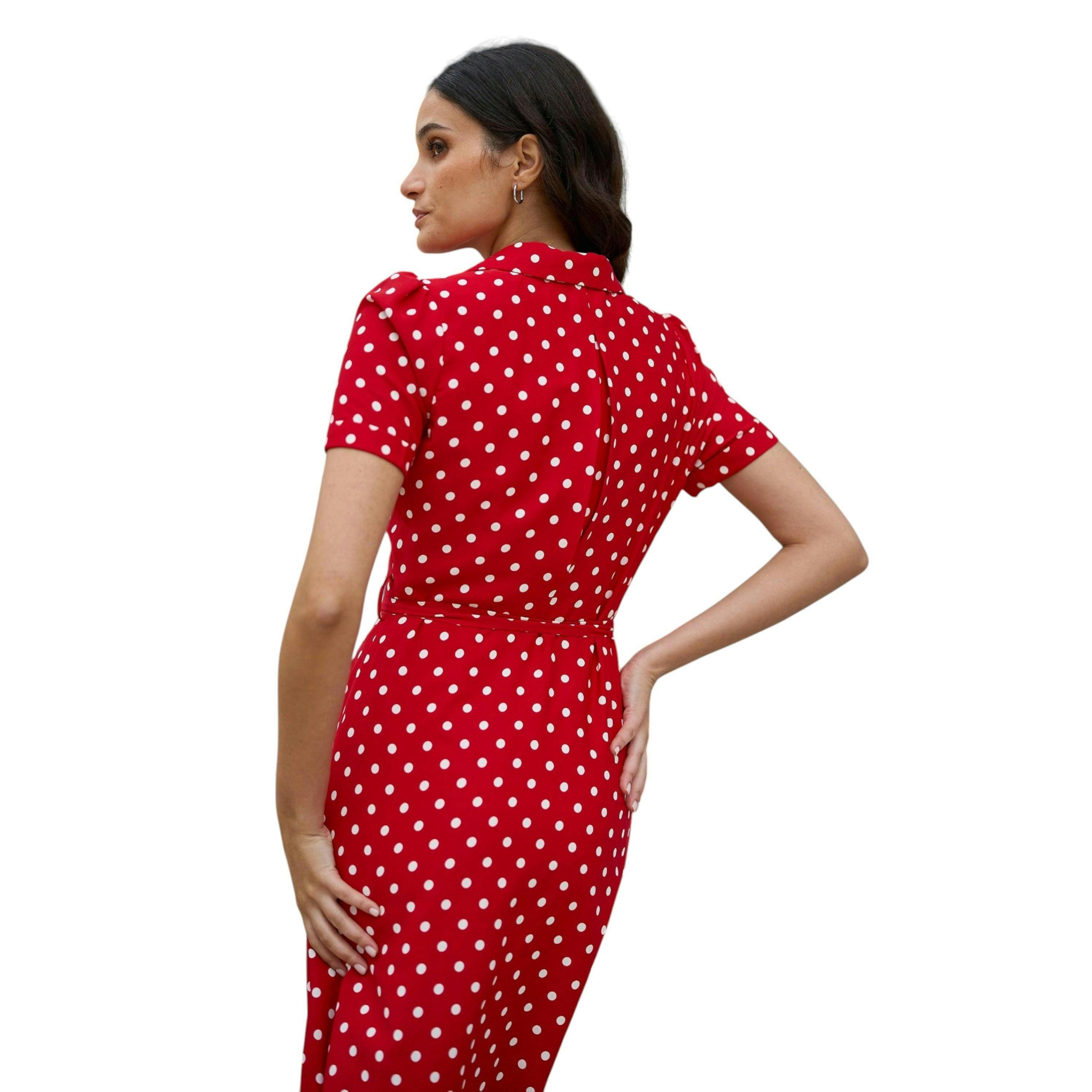Yumi Red Spot Retro Shirt Dress , view 4 of 6