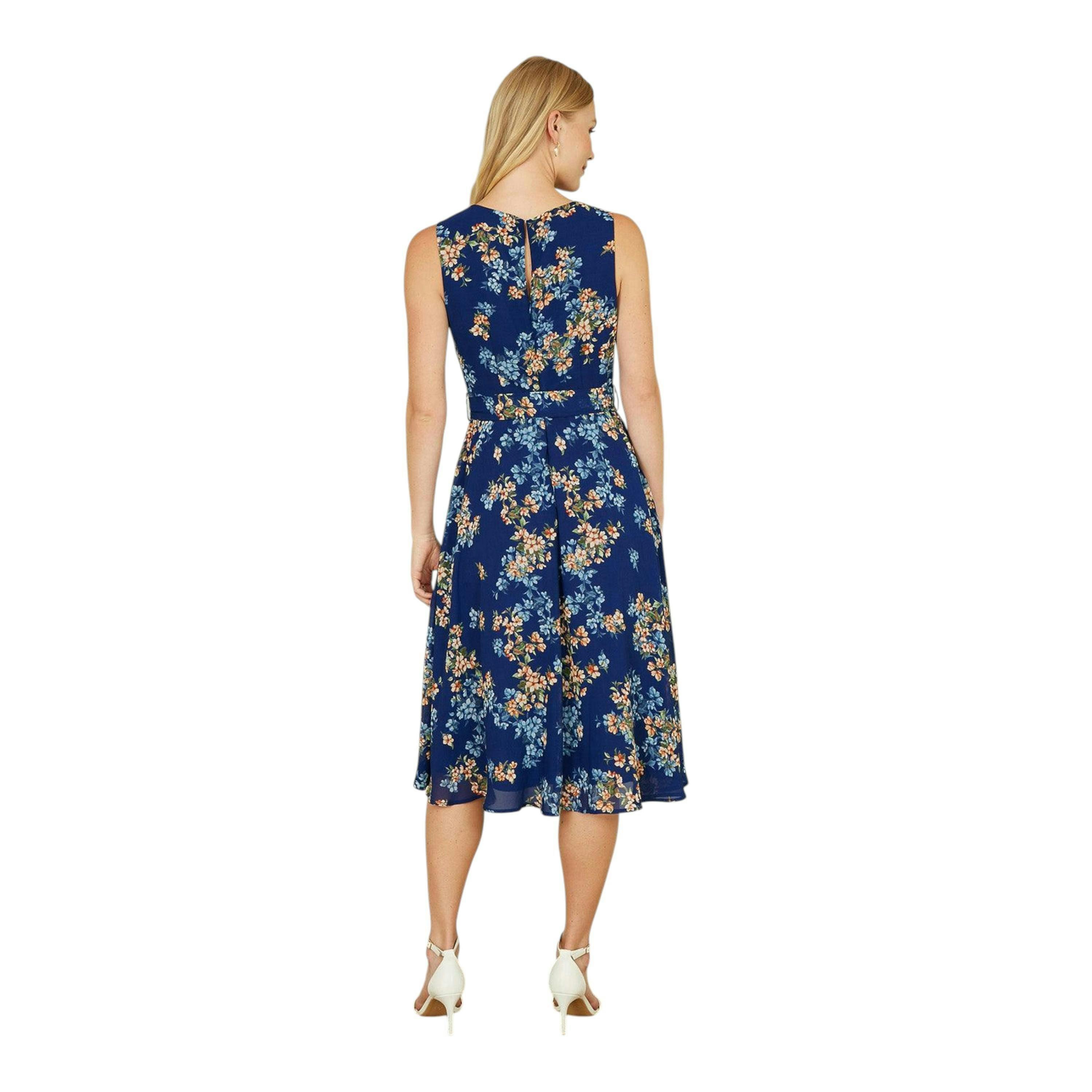 Yumi Navy Floral Skater Sleeveless Dress , view 3 of 4