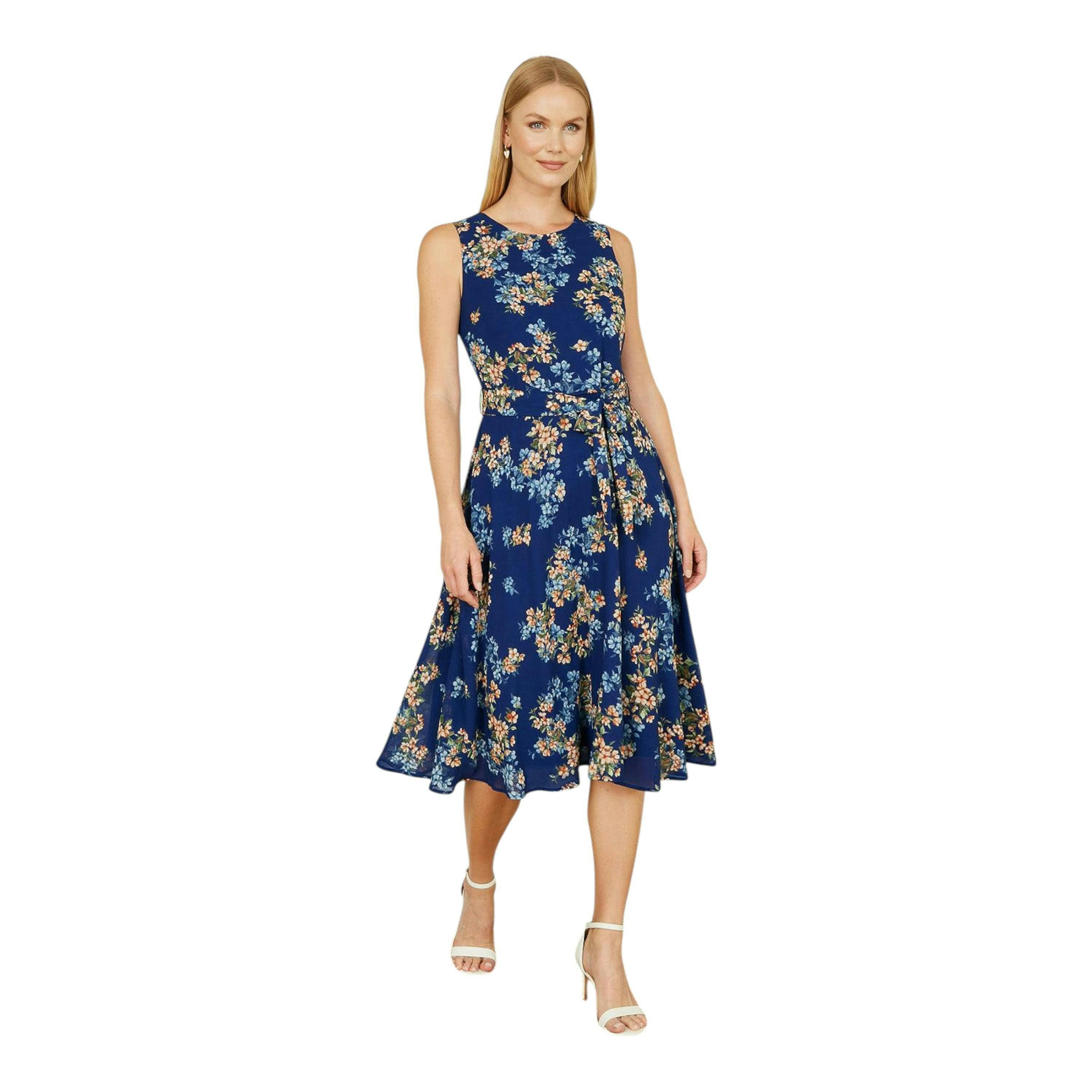 Yumi Navy Floral Skater Sleeveless Dress , view 4 of 4