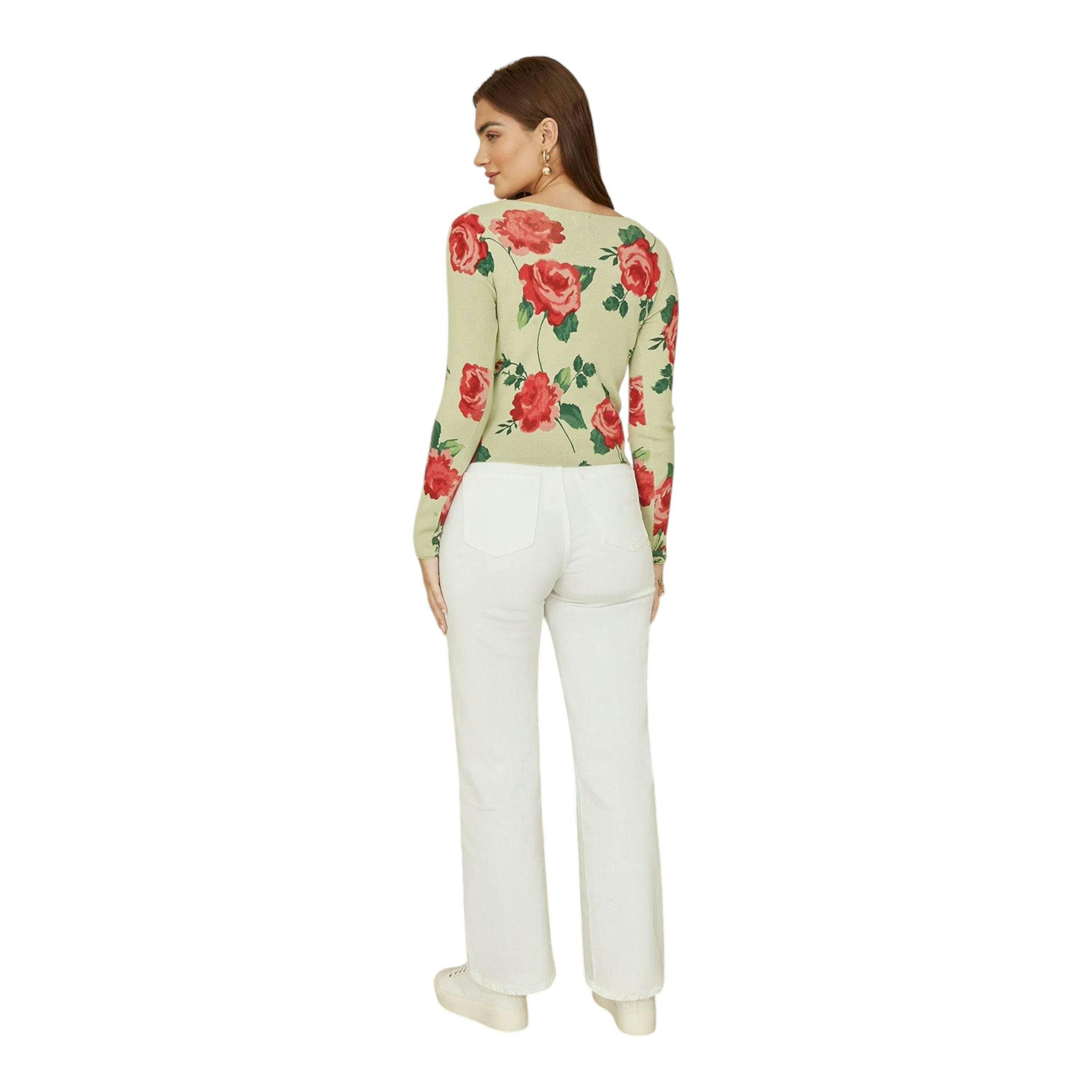 Yumi Green Rose Print Cardigan With Tie Front , view 3 of 4