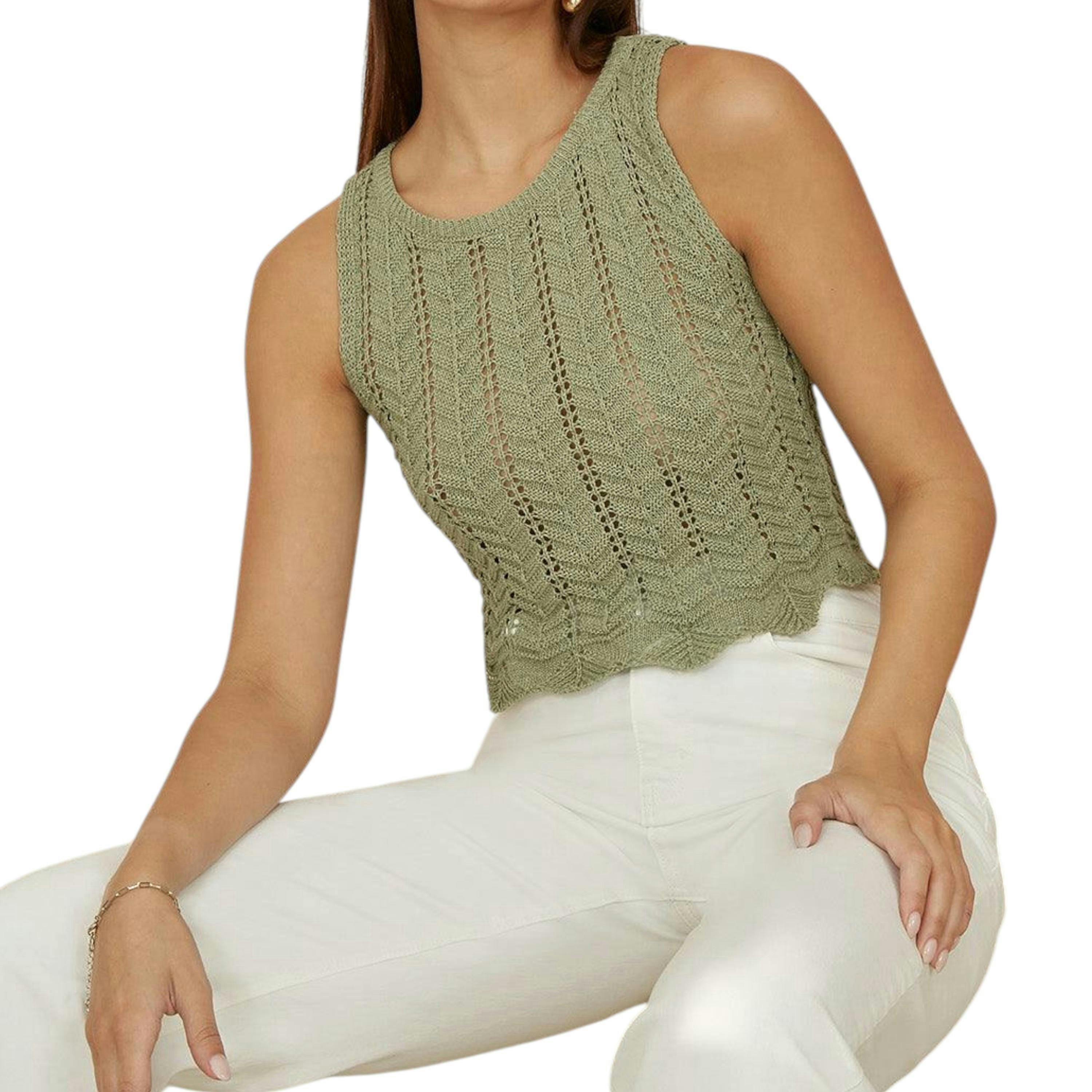 Yumi Green Crochet Knitted Tank Top , view 1 of 3