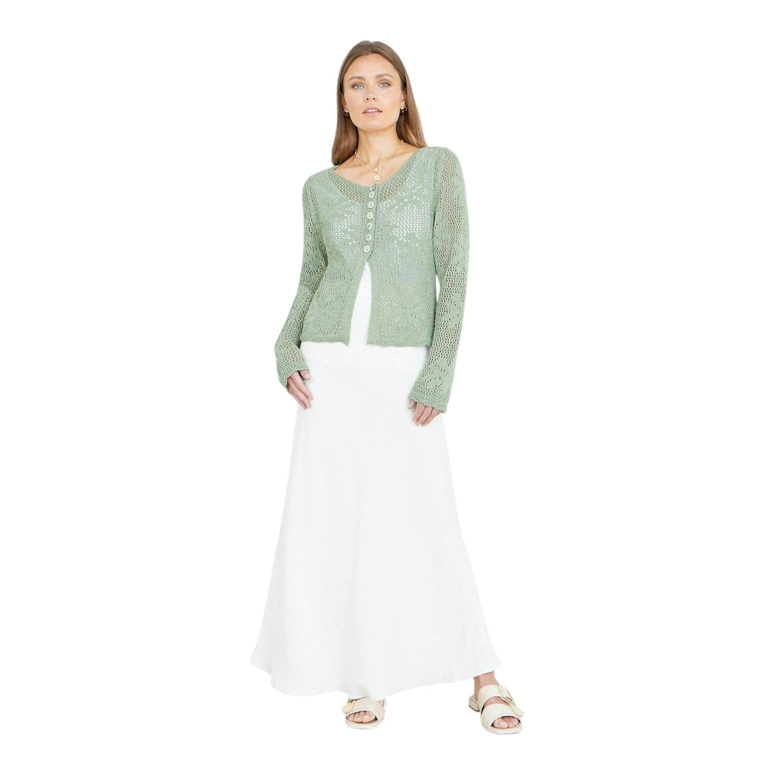 Yumi Green Flower Crochet Button Up Cardigan , view 2 of 4