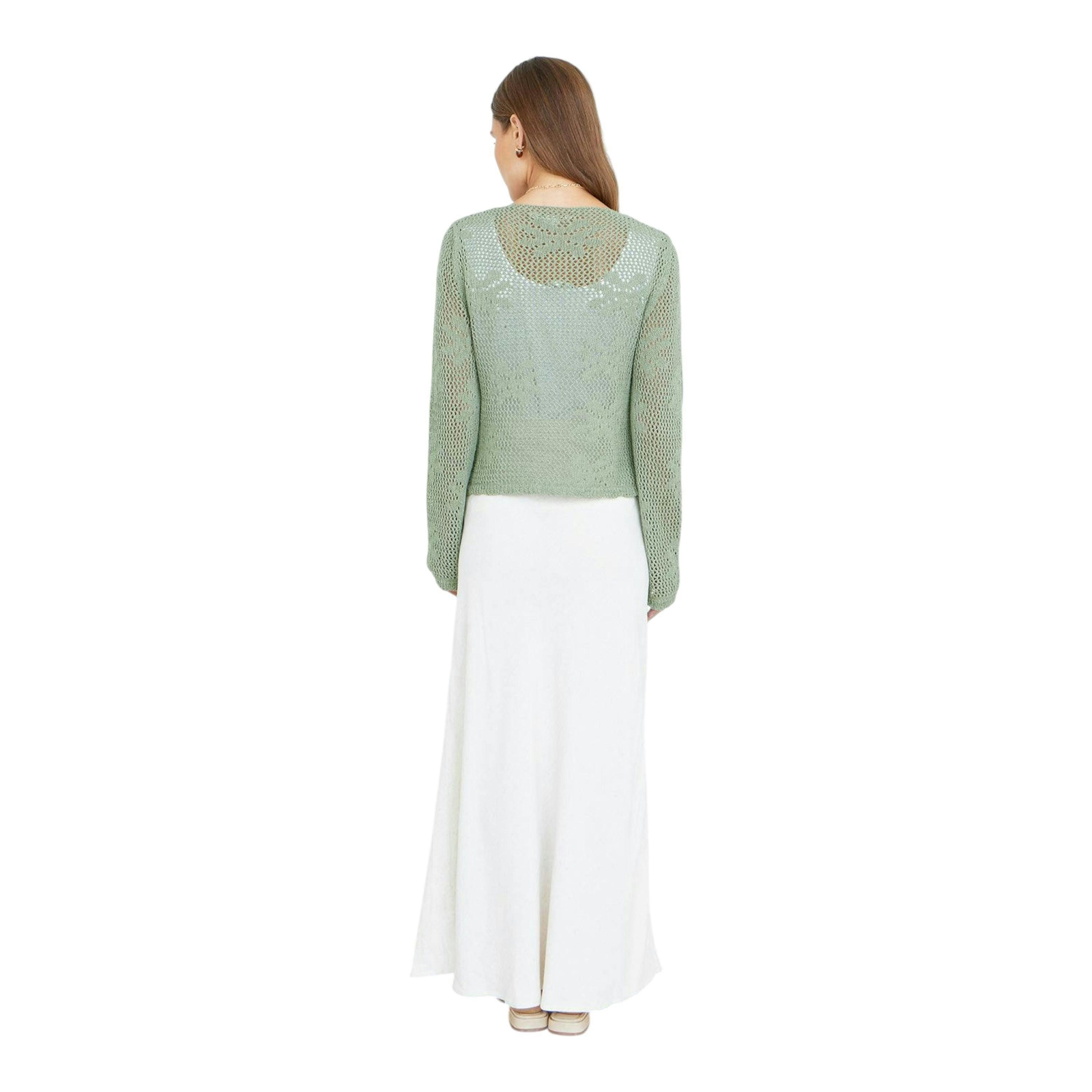 Yumi Green Flower Crochet Button Up Cardigan , view 3 of 4
