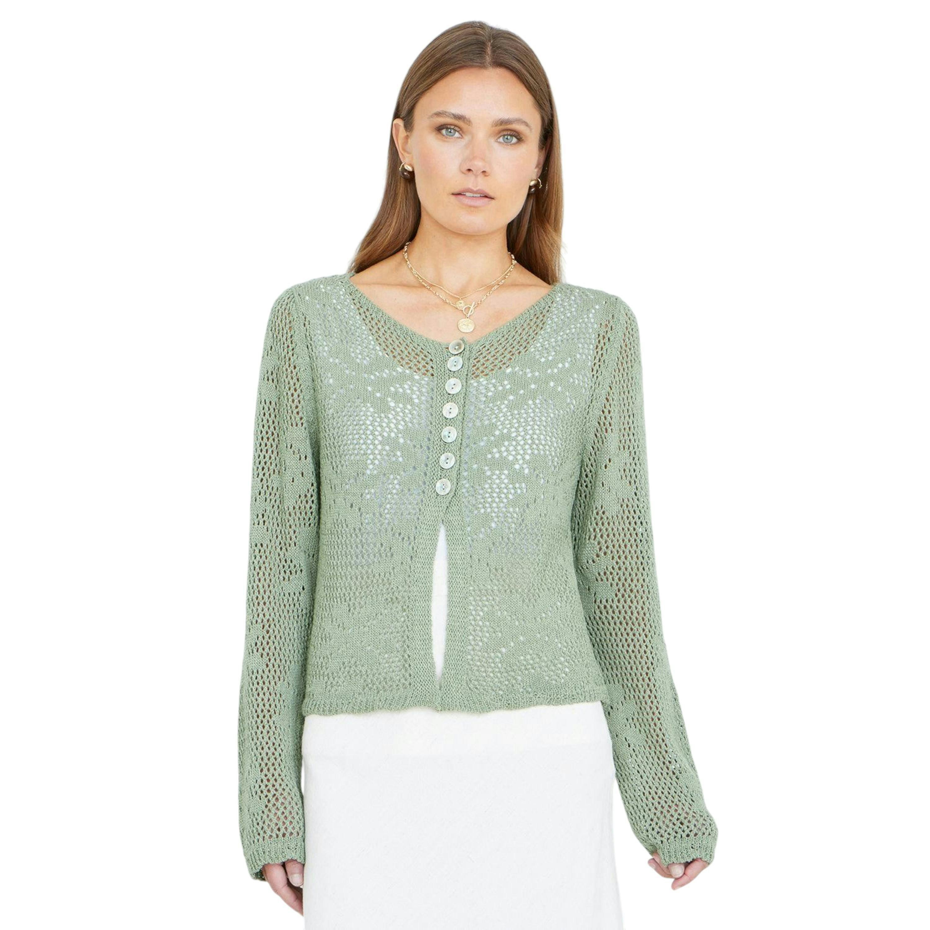 Yumi Green Flower Crochet Button Up Cardigan , view 4 of 4