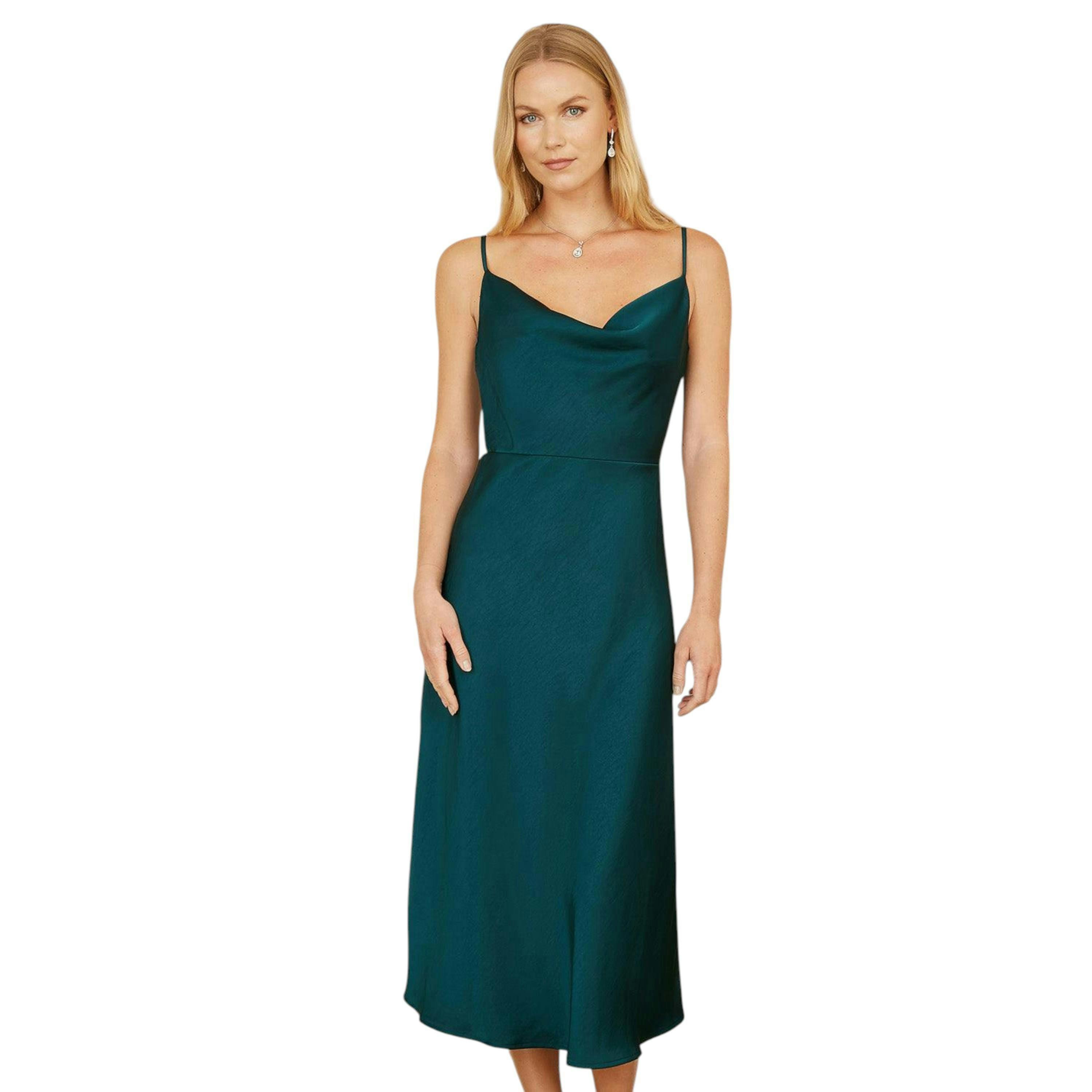 Yumi Green Satin Cowl Neck Midi Slip Dress , view 1 of 5