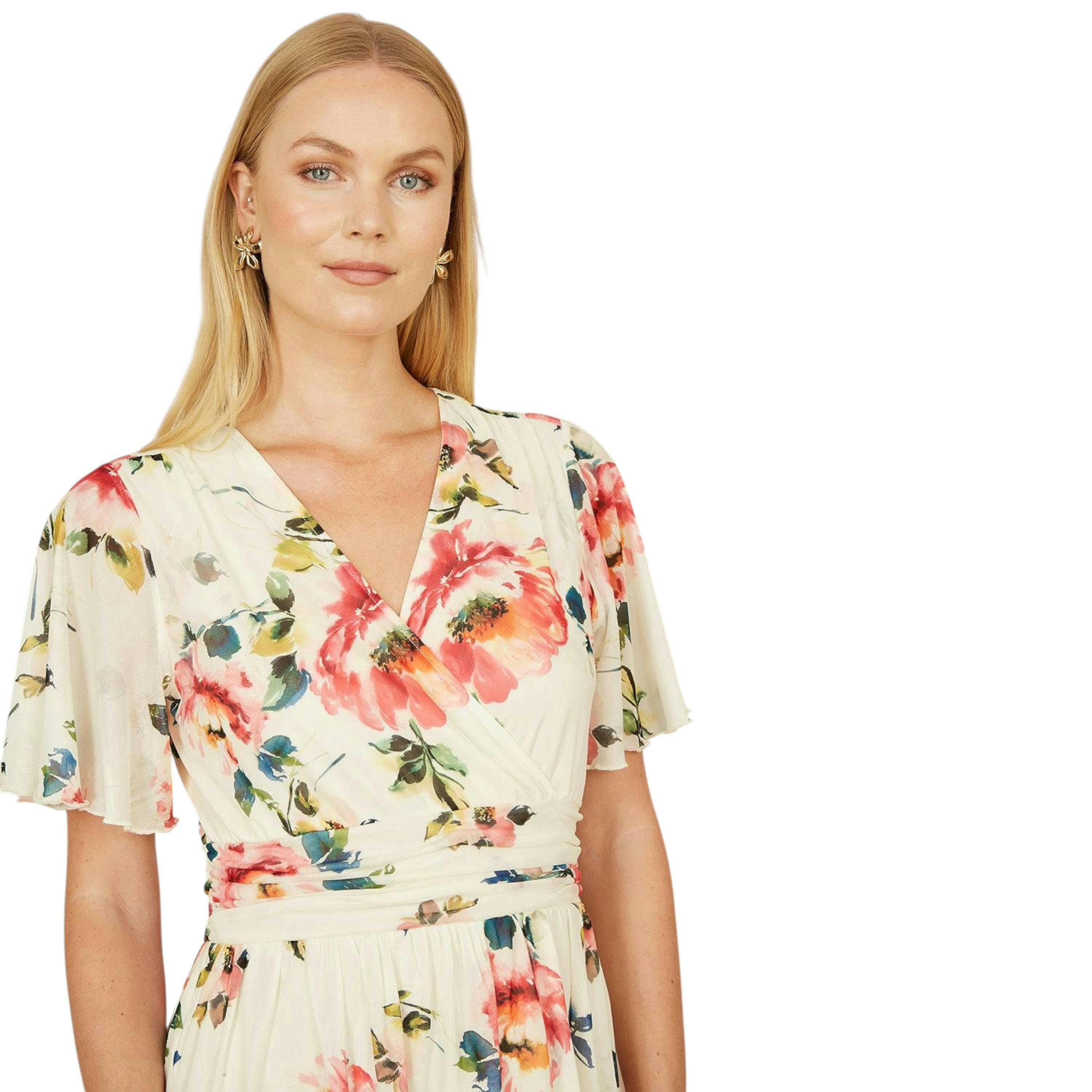 Yumi Ivory Floral Mesh Tiered Maxi Dress , view 2 of 6