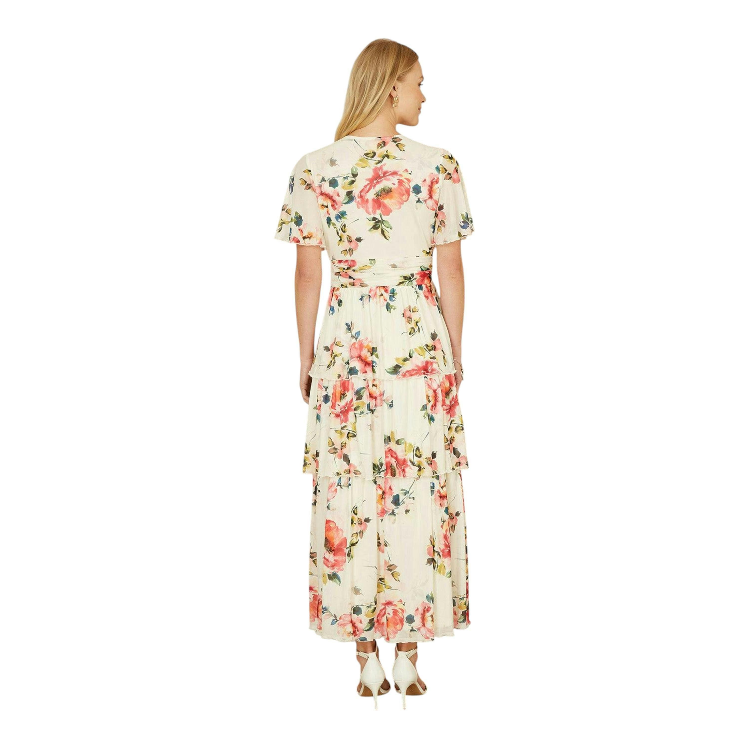 Yumi Ivory Floral Mesh Tiered Maxi Dress , view 4 of 6