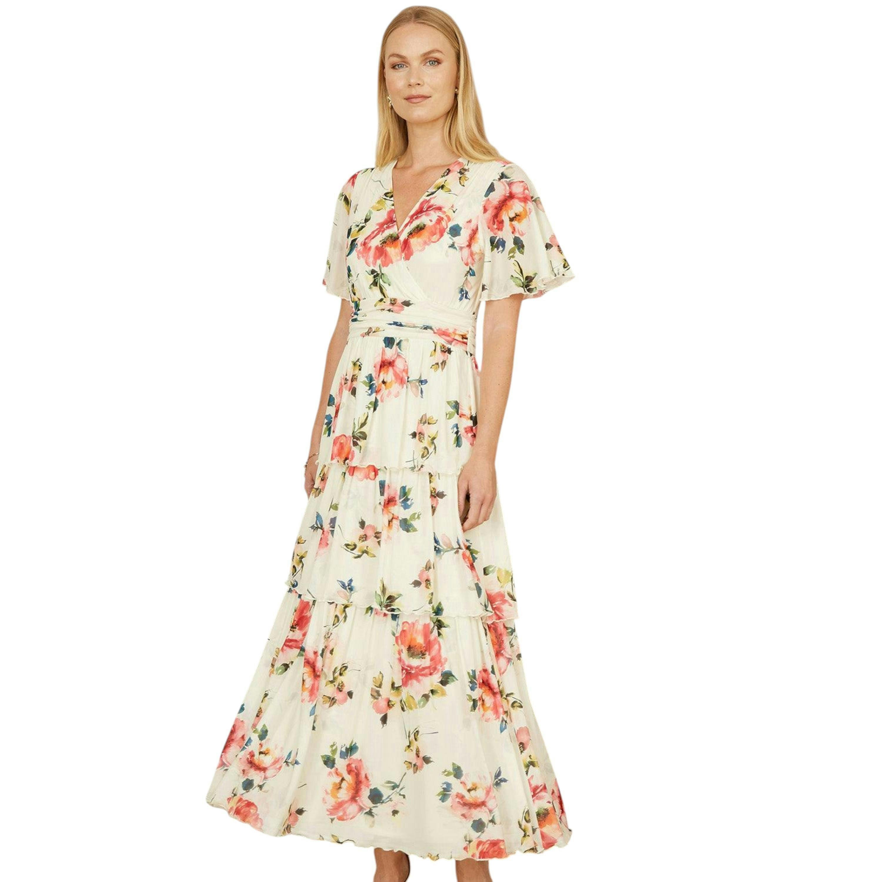 Yumi Ivory Floral Mesh Tiered Maxi Dress , view 5 of 6