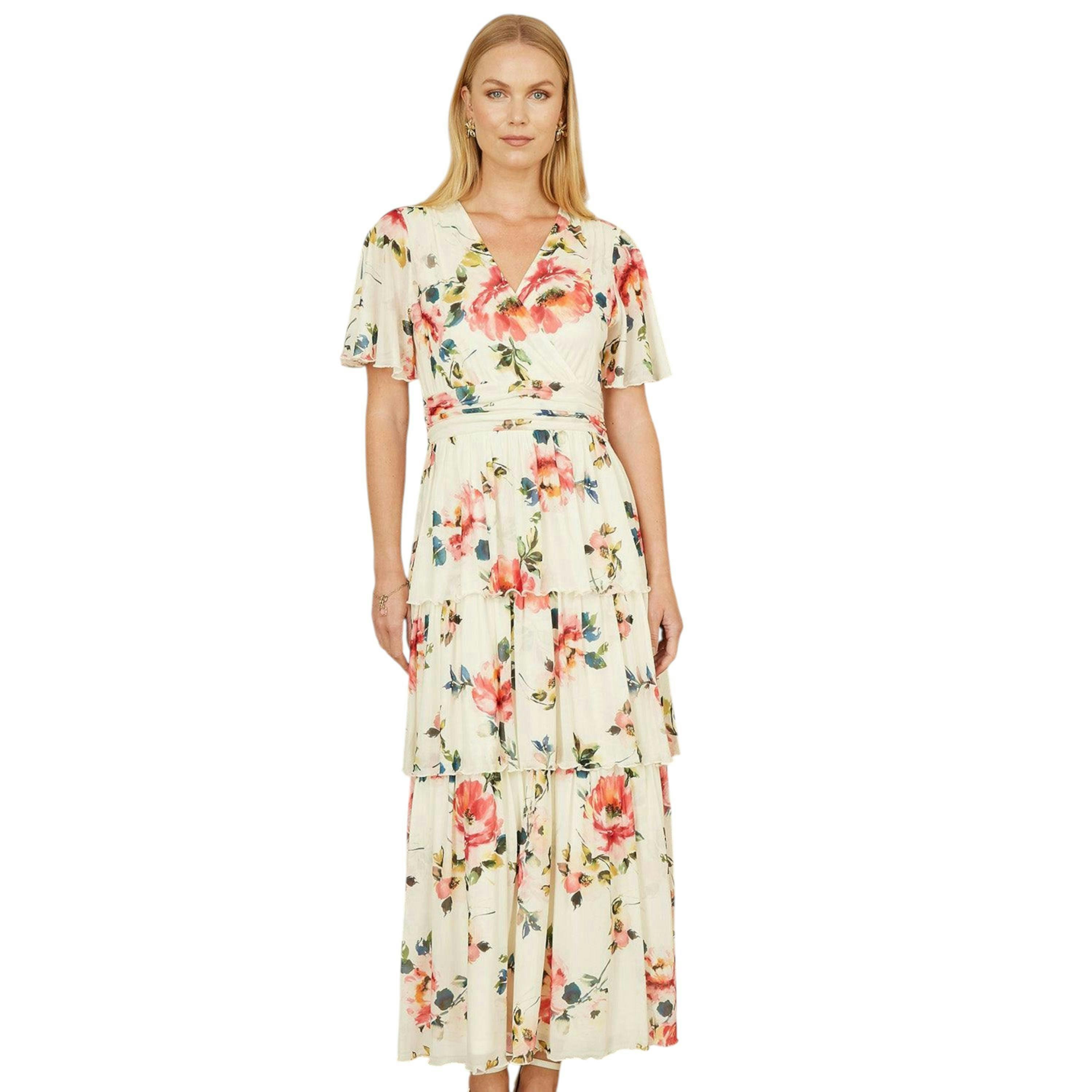 Yumi Ivory Floral Mesh Tiered Maxi Dress , view 6 of 6