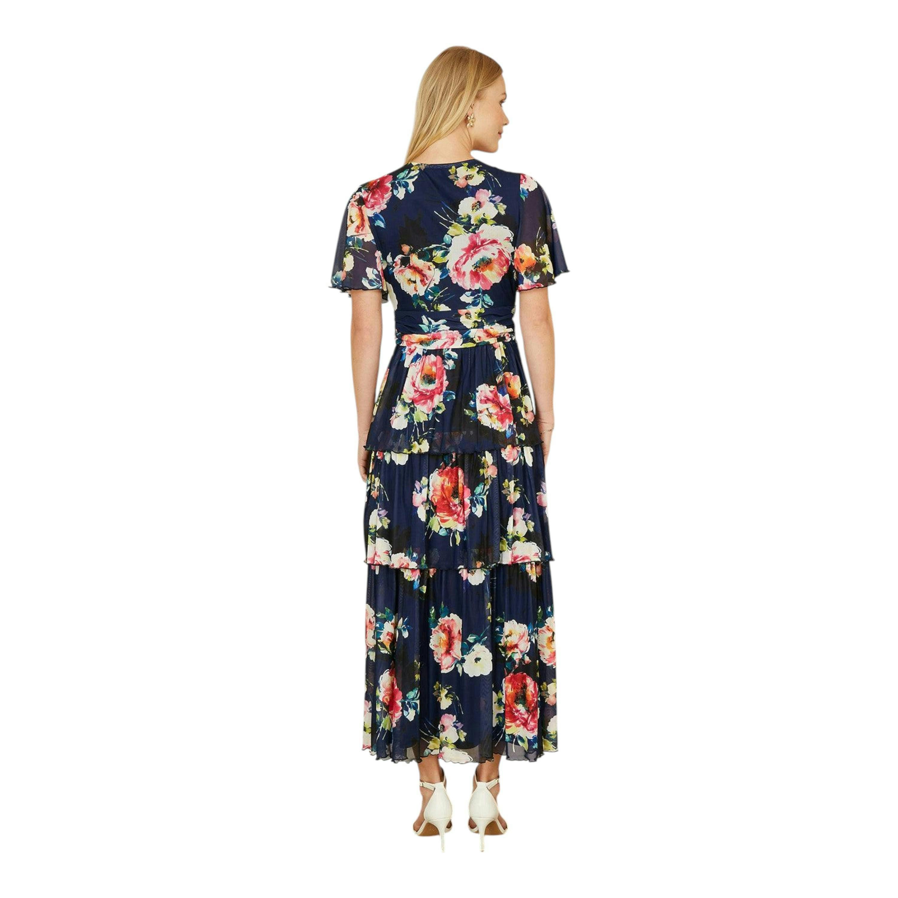 Yumi Navy Floral Mesh Tiered Maxi Dress , view 3 of 4