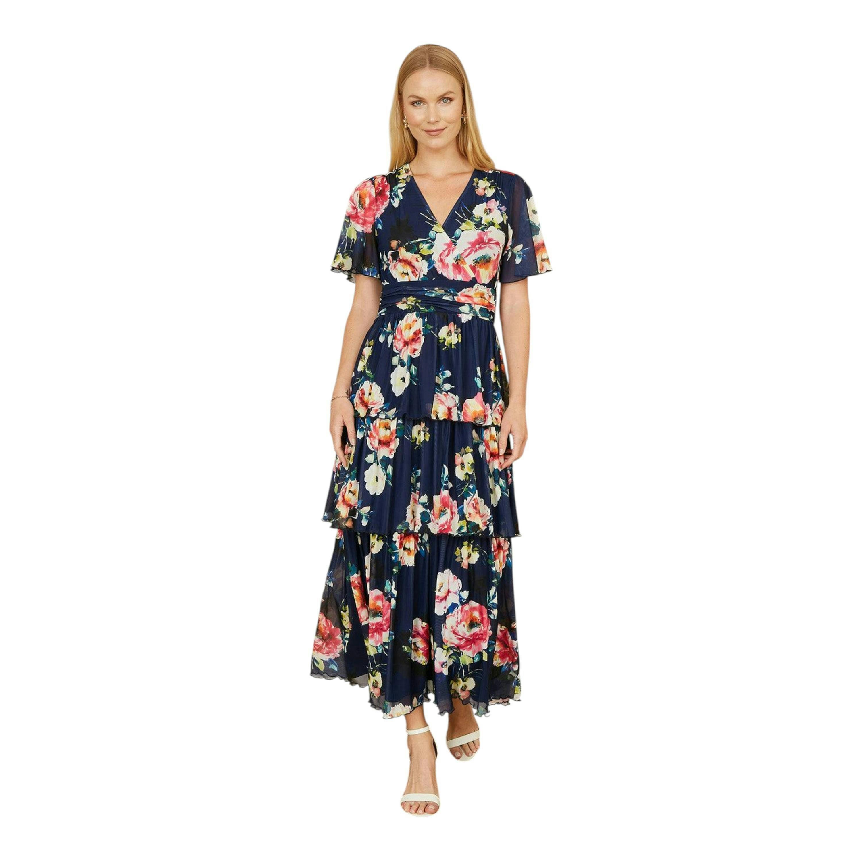 Yumi Navy Floral Mesh Tiered Maxi Dress , view 4 of 4