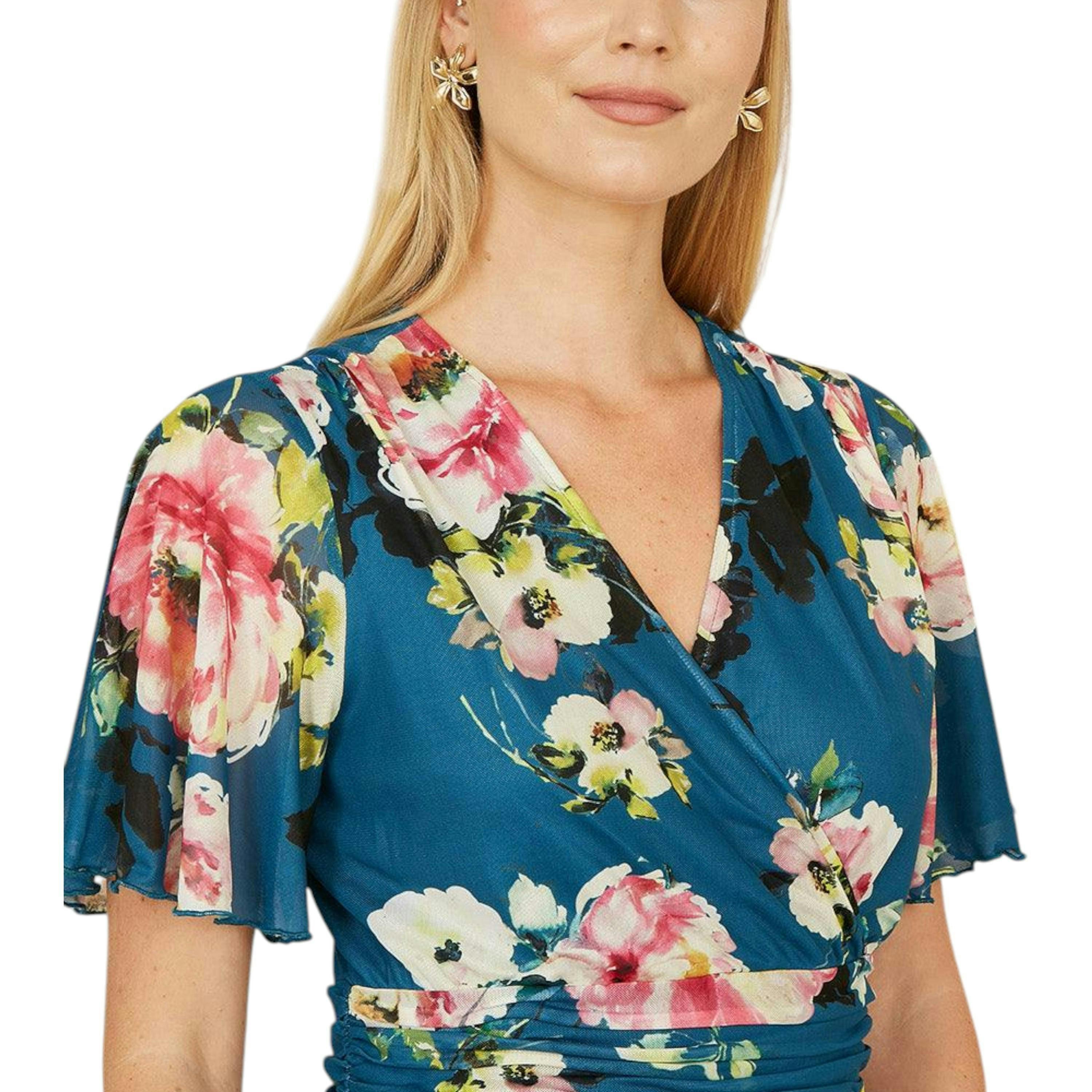 Yumi Green Floral Mesh Tiered Maxi Dress , view 2 of 6