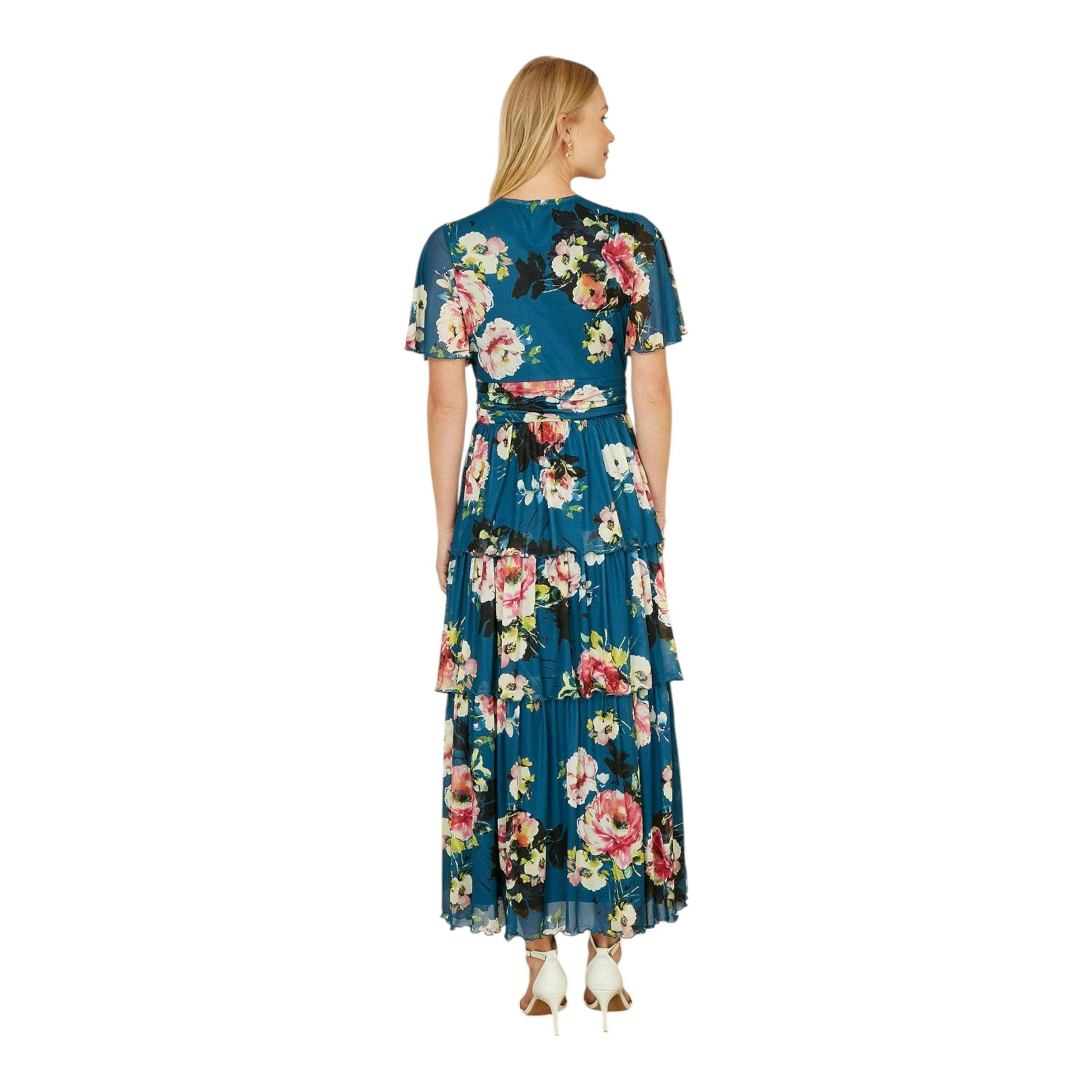 Yumi Green Floral Mesh Tiered Maxi Dress , view 4 of 6