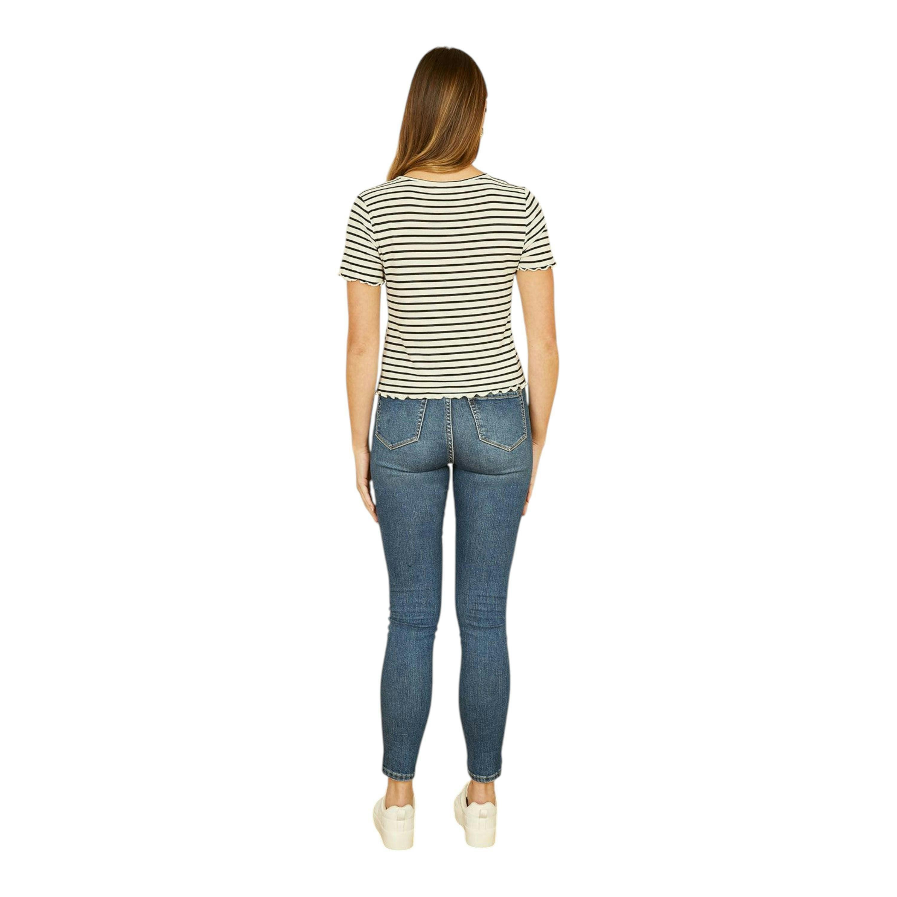 Yumi White Striped Cotton Jersey Lettuce Trim T-Shirt , view 3 of 3