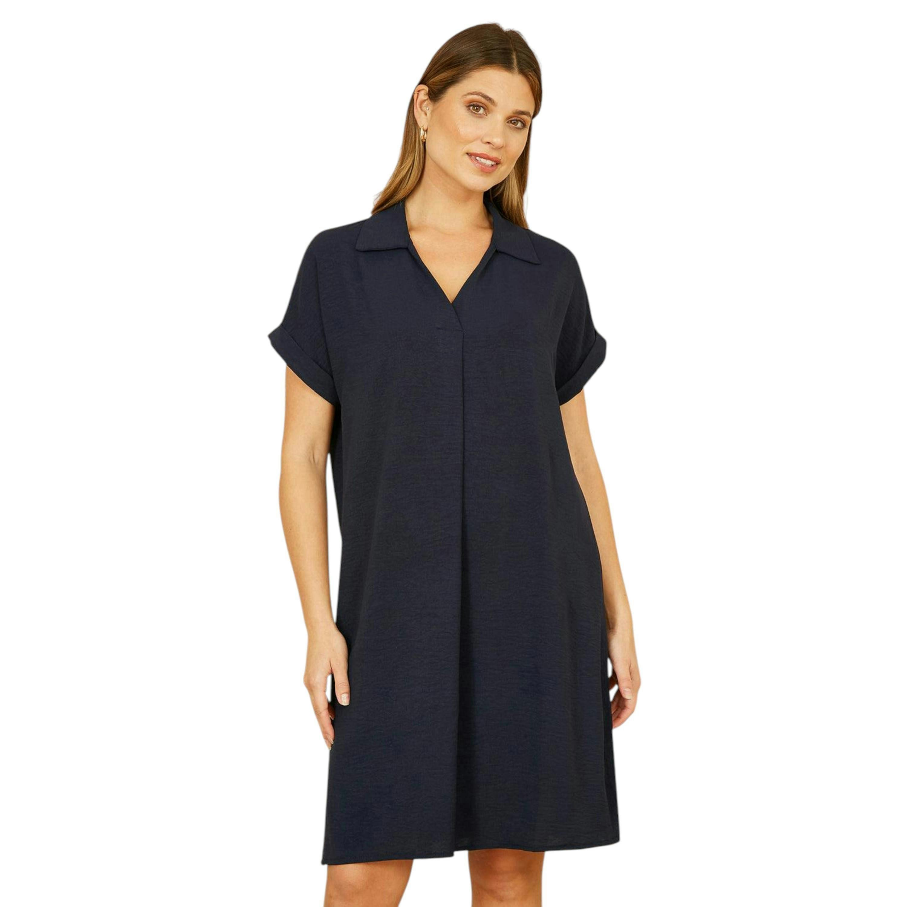Yumi Navy Relaxed Fit Collared Tunic Dress , view 1 of 5