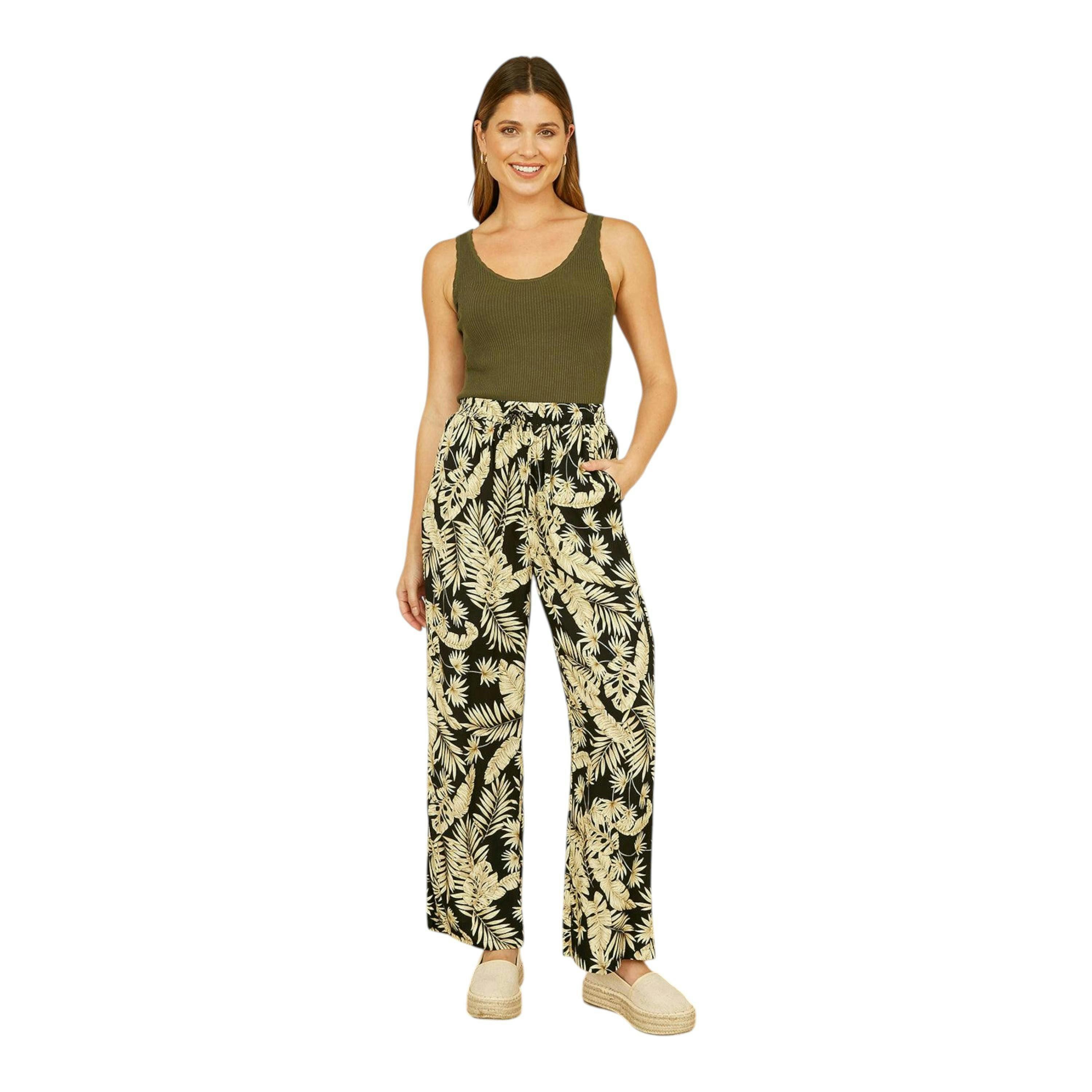 Yumi Black Fern Print Relaxed Fit Trousers , view 1 of 3