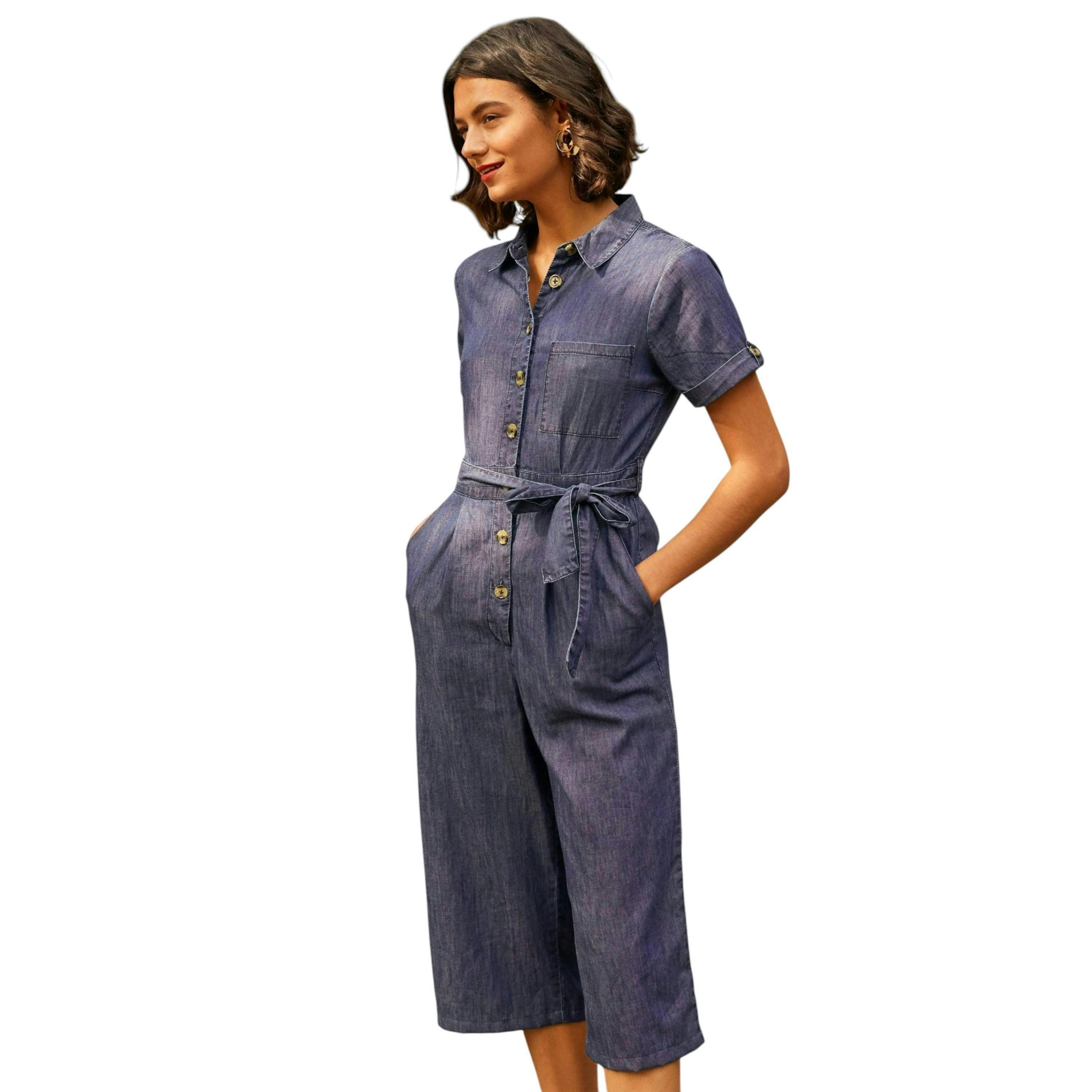 Yumi Blue Button Denim Jumpsuit , view 2 of 4