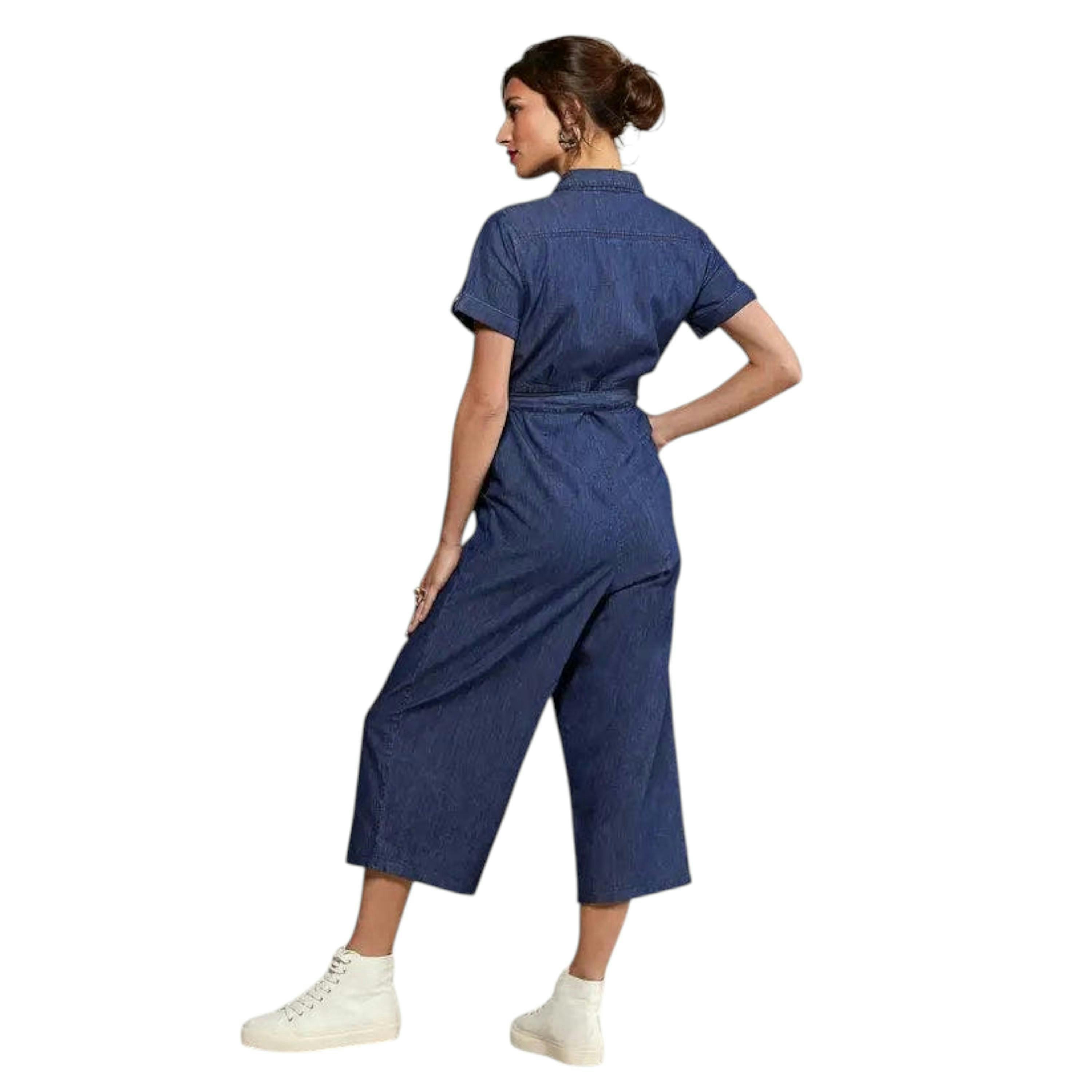 Yumi Blue Button Denim Jumpsuit , view 4 of 4