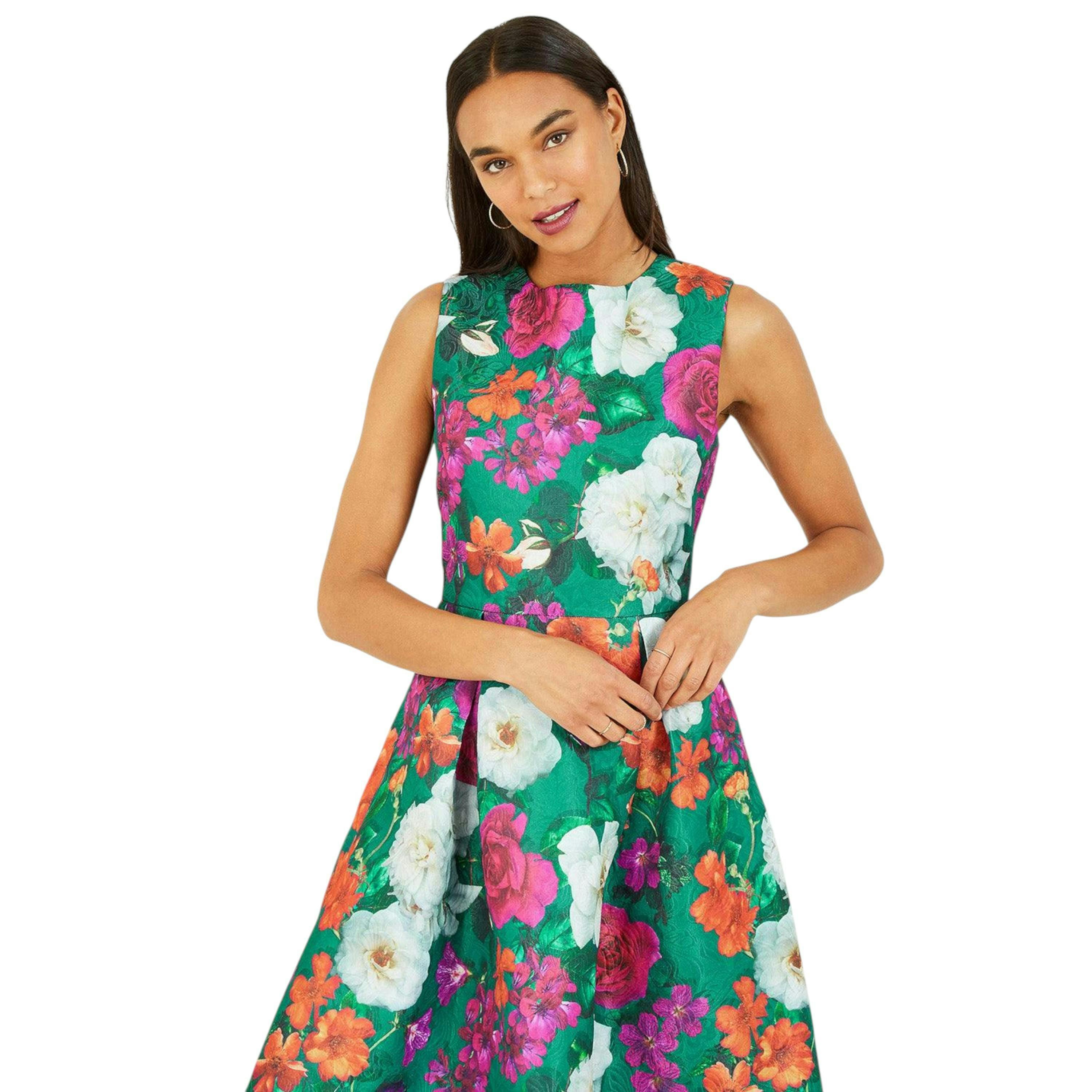 Yumi Green Floral Jacquard Skater Dress , view 1 of 4
