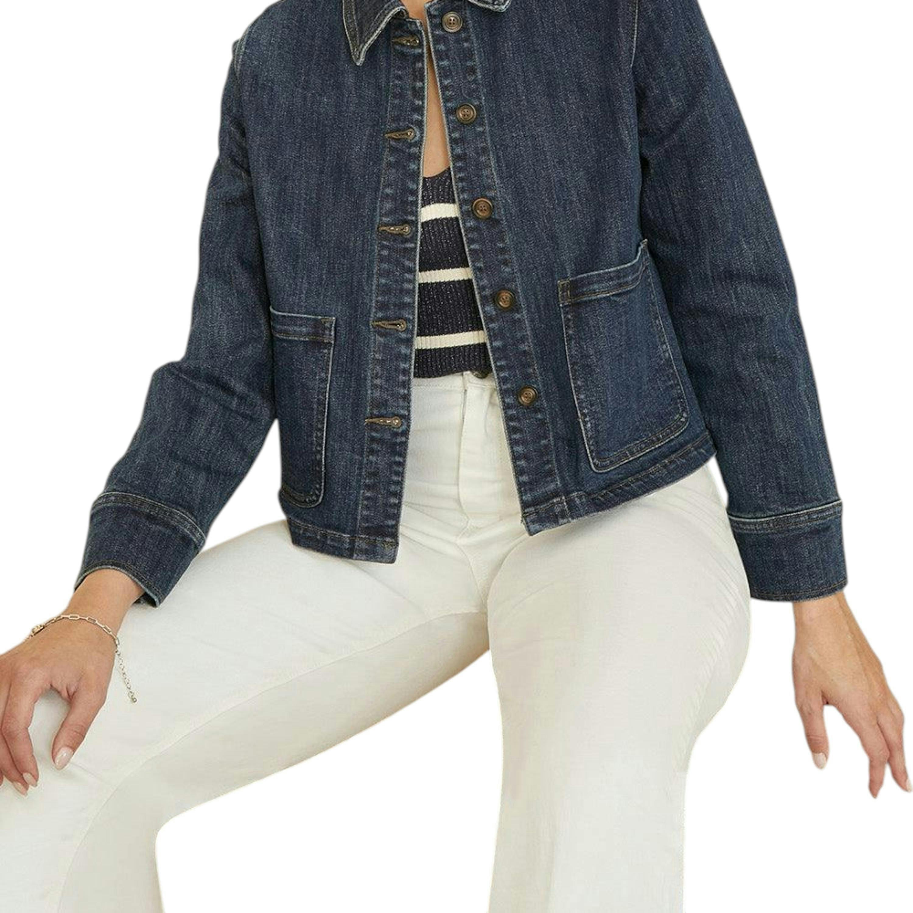 Yumi Blue Denim Jacket With Patch Pockets , view 1 of 4