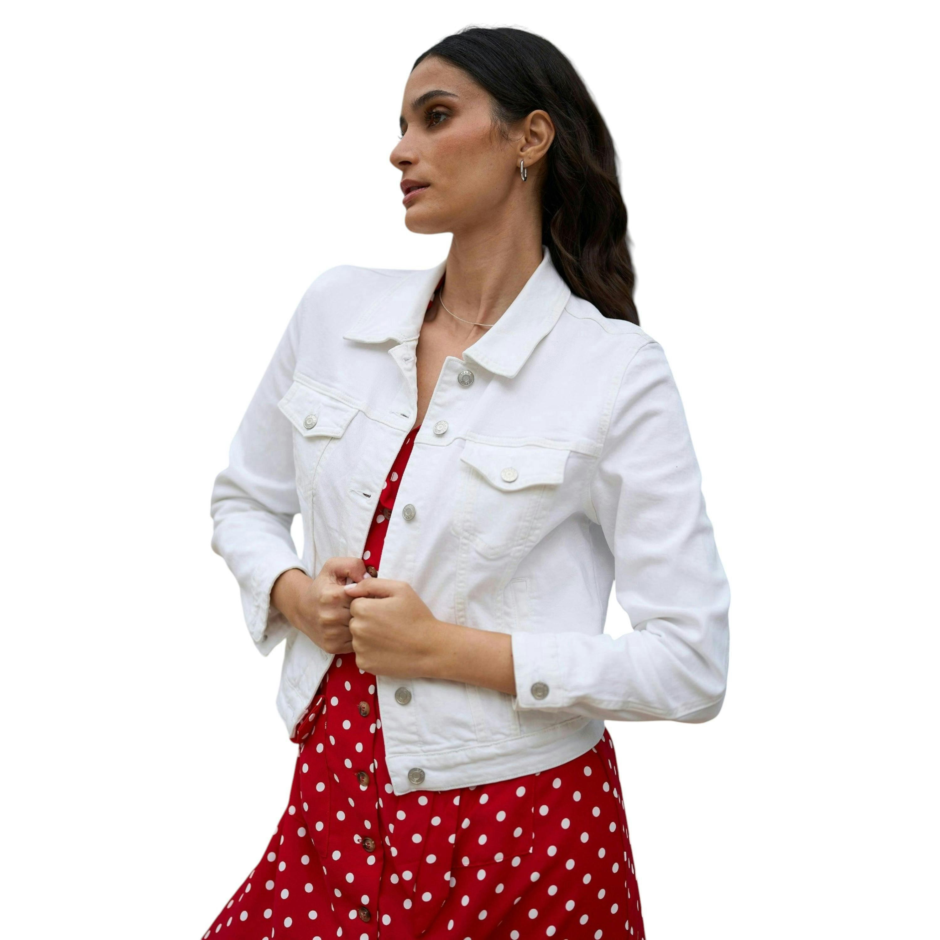 Yumi White Stretch Cotton Denim Jacket , view 1 of 6