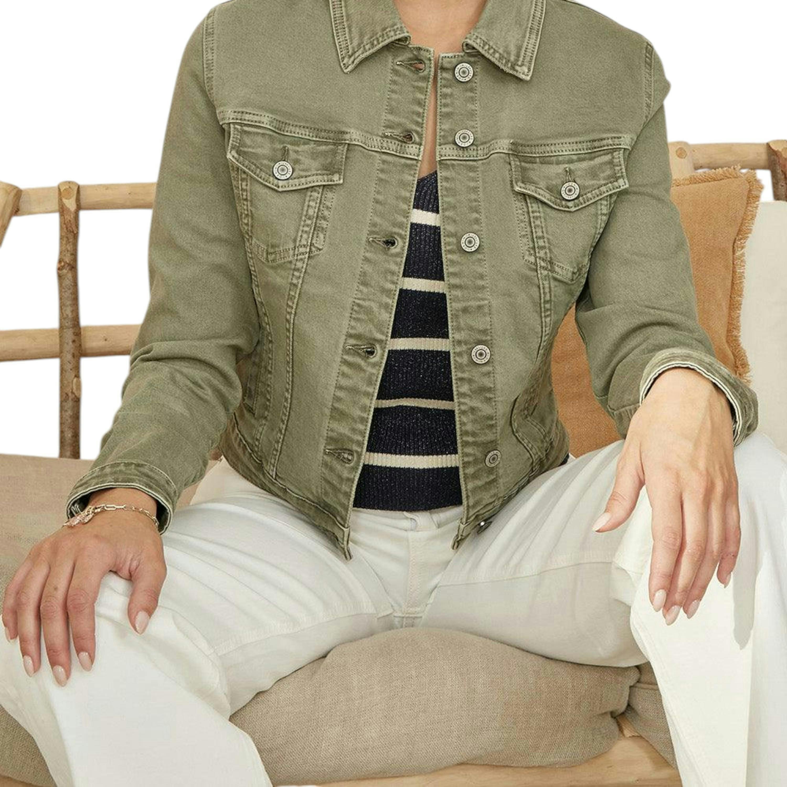 Yumi Green Stretch Cotton Denim Jacket , view 1 of 4