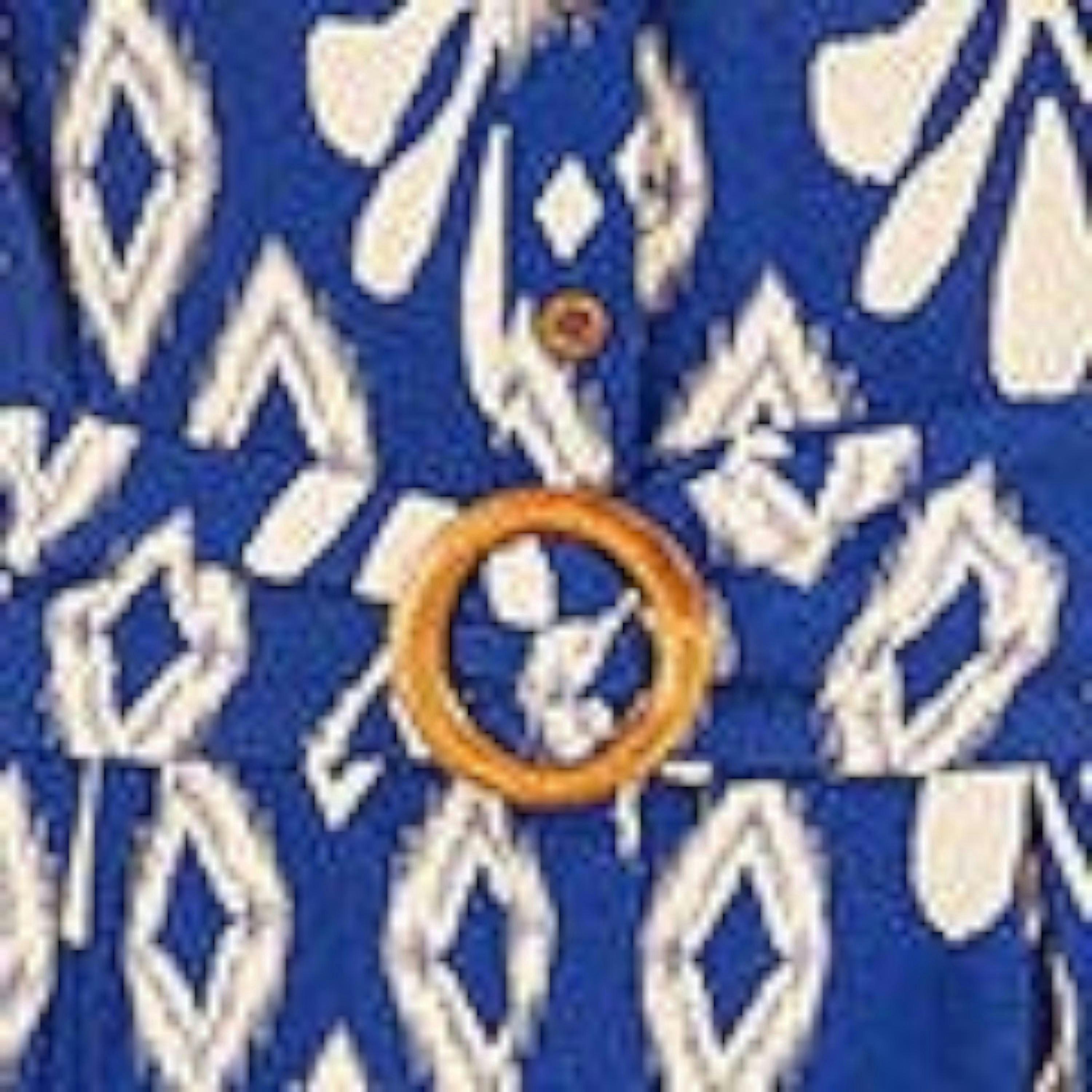 Yumi Blue Abstract Geo Print Relaxed Midi Shirt Dress With Belt , view 5 of 6