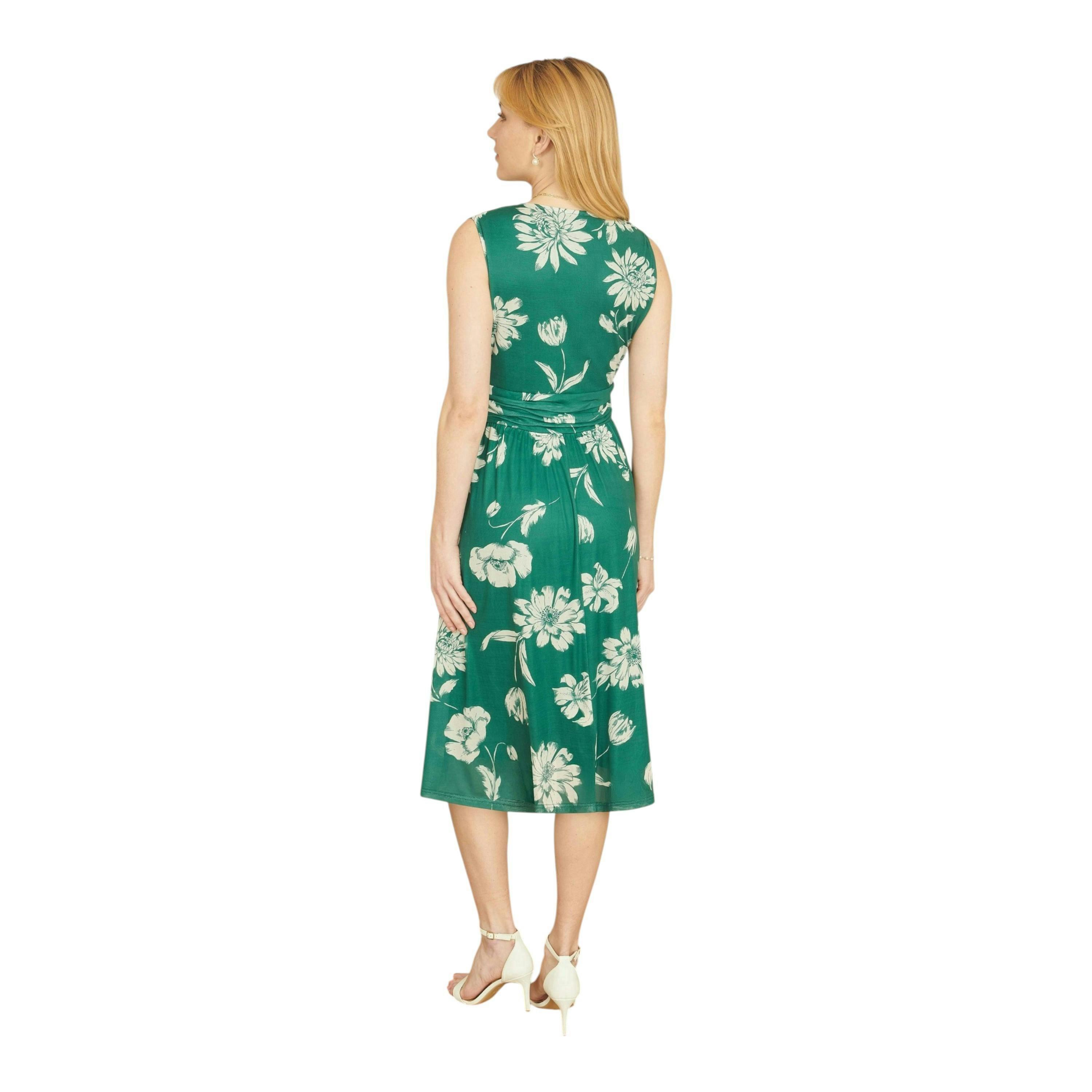 Yumi Green Floral Print Stretch Mesh Dress With Pockets , view 3 of 4