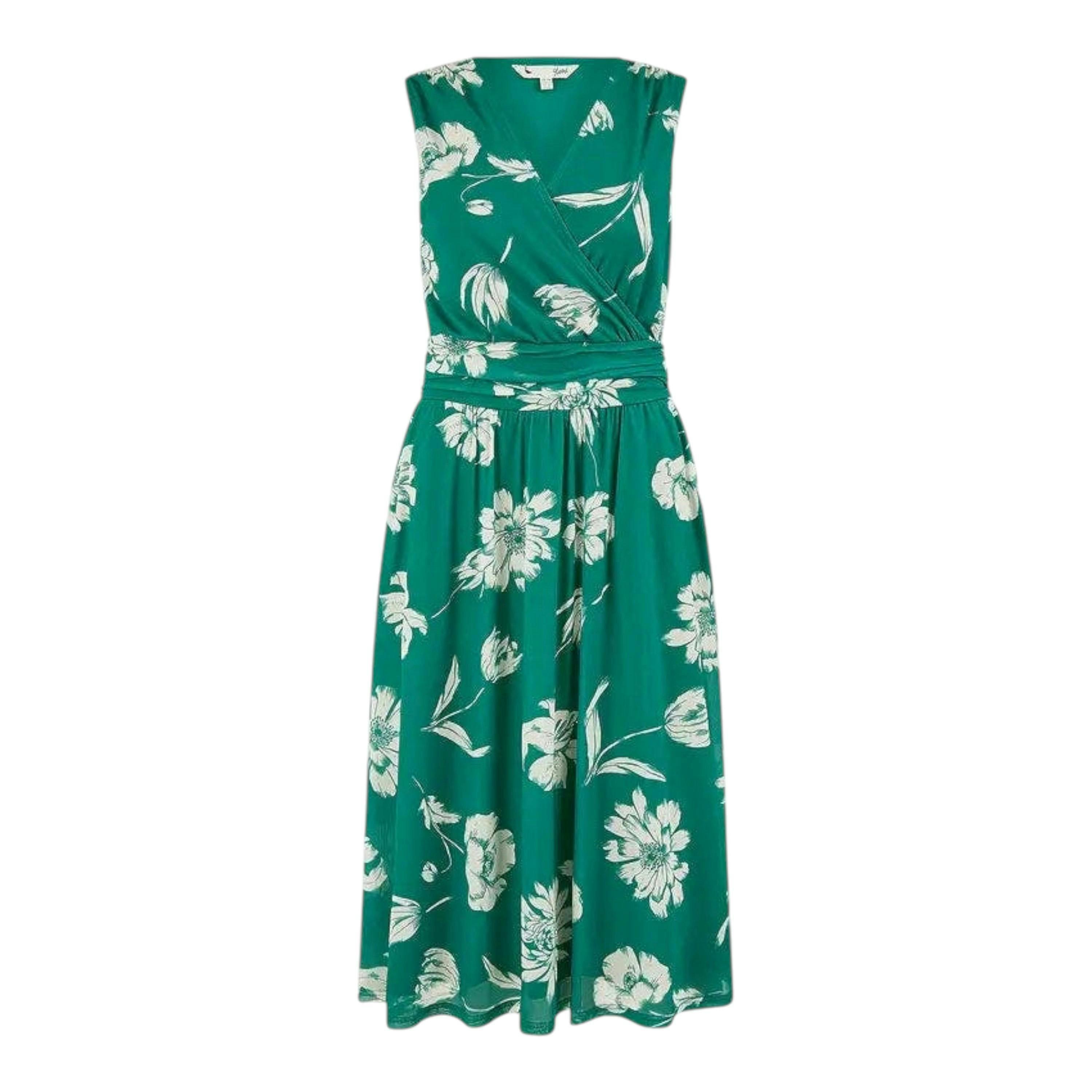 Yumi Green Floral Print Stretch Mesh Dress With Pockets , view 4 of 4