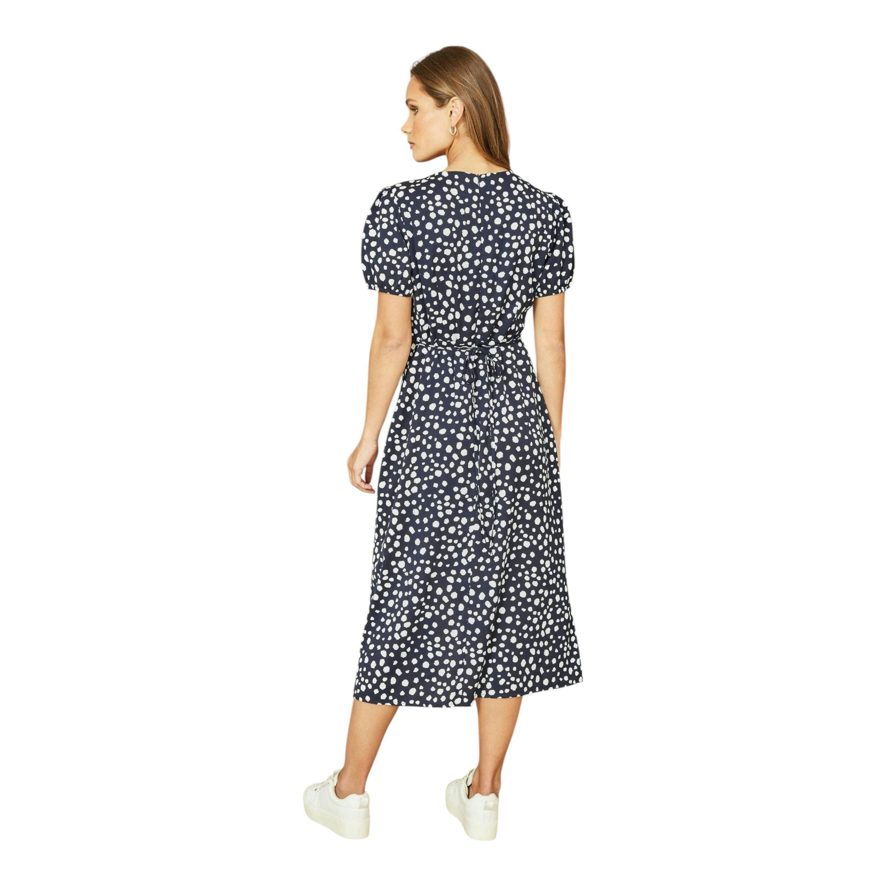 Yumi Navy Spot Midi Tea Dress , view 2 of 2