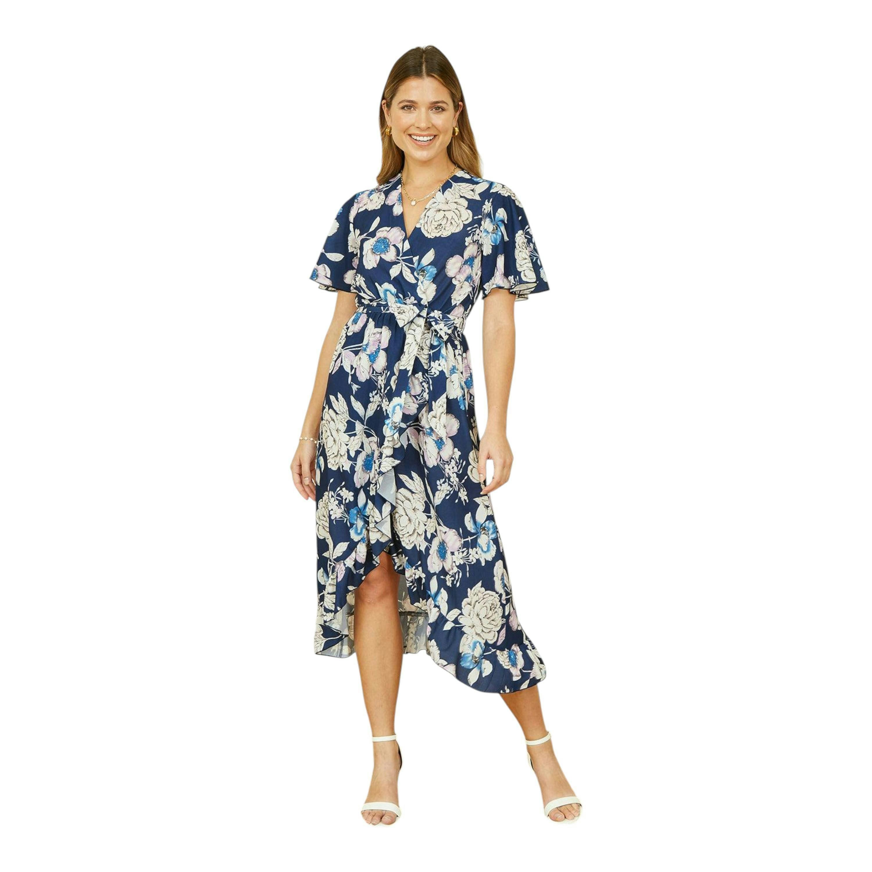 Yumi Navy Floral Midi Wrap Dress , view 1 of 6