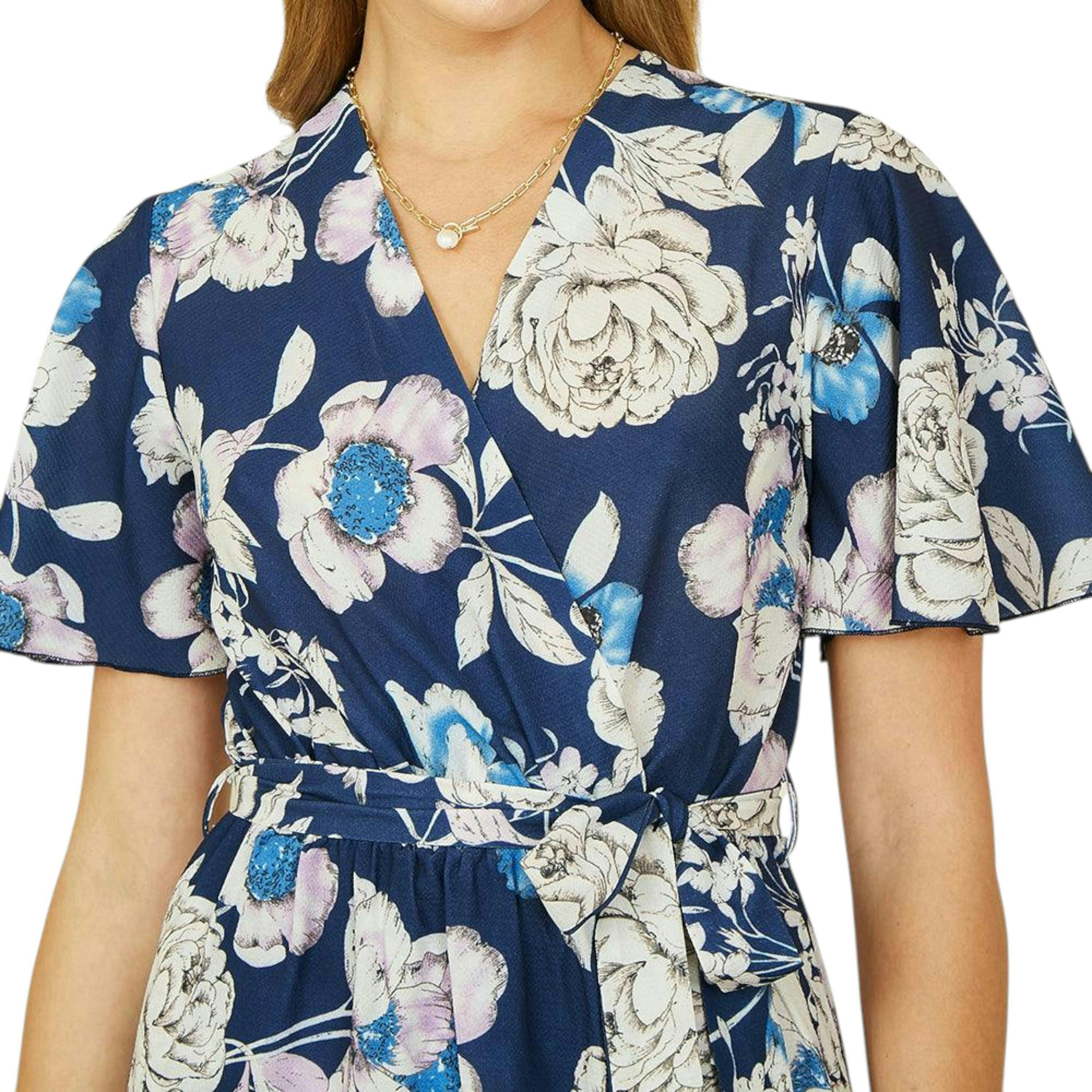 Yumi Navy Floral Midi Wrap Dress , view 2 of 6