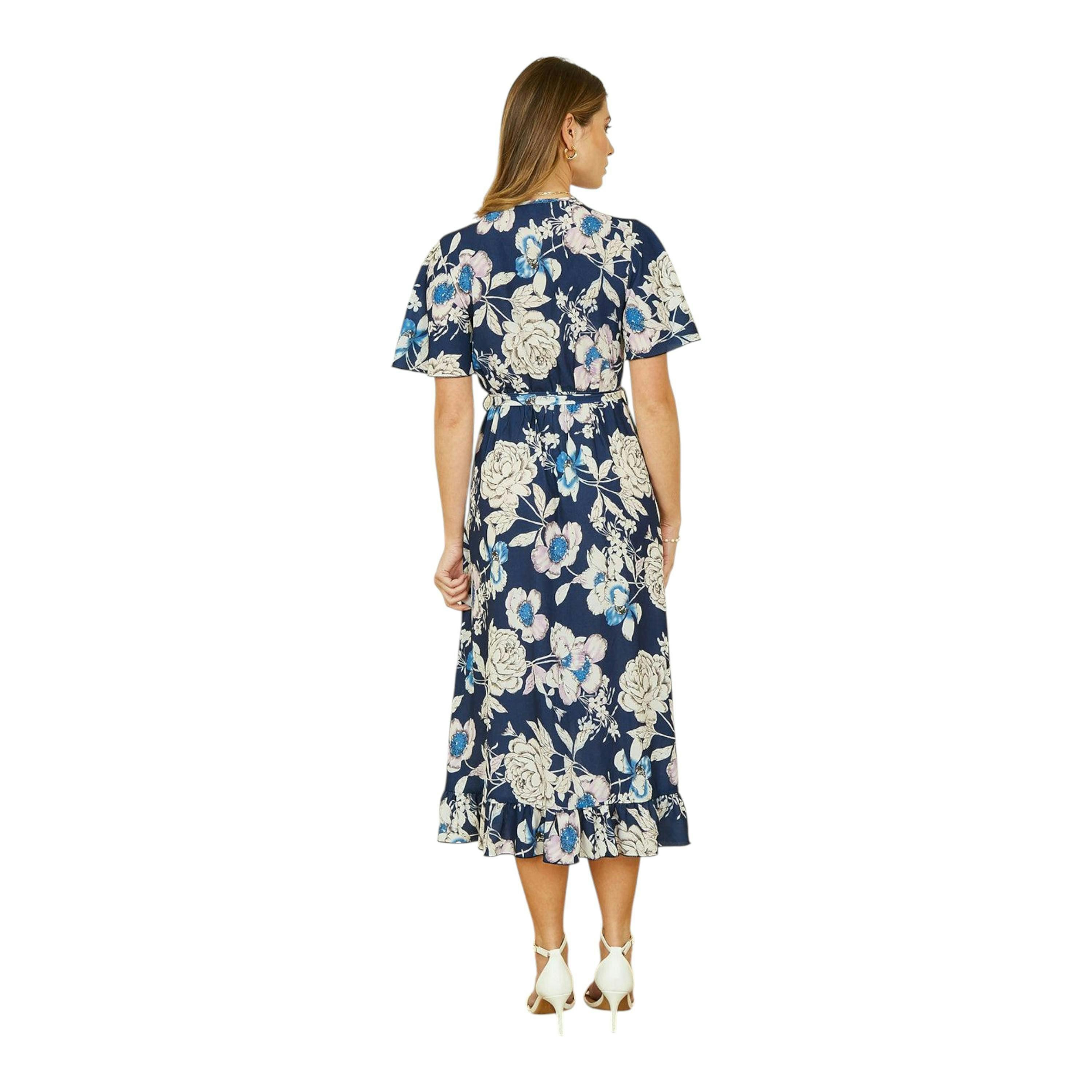 Yumi Navy Floral Midi Wrap Dress , view 4 of 6