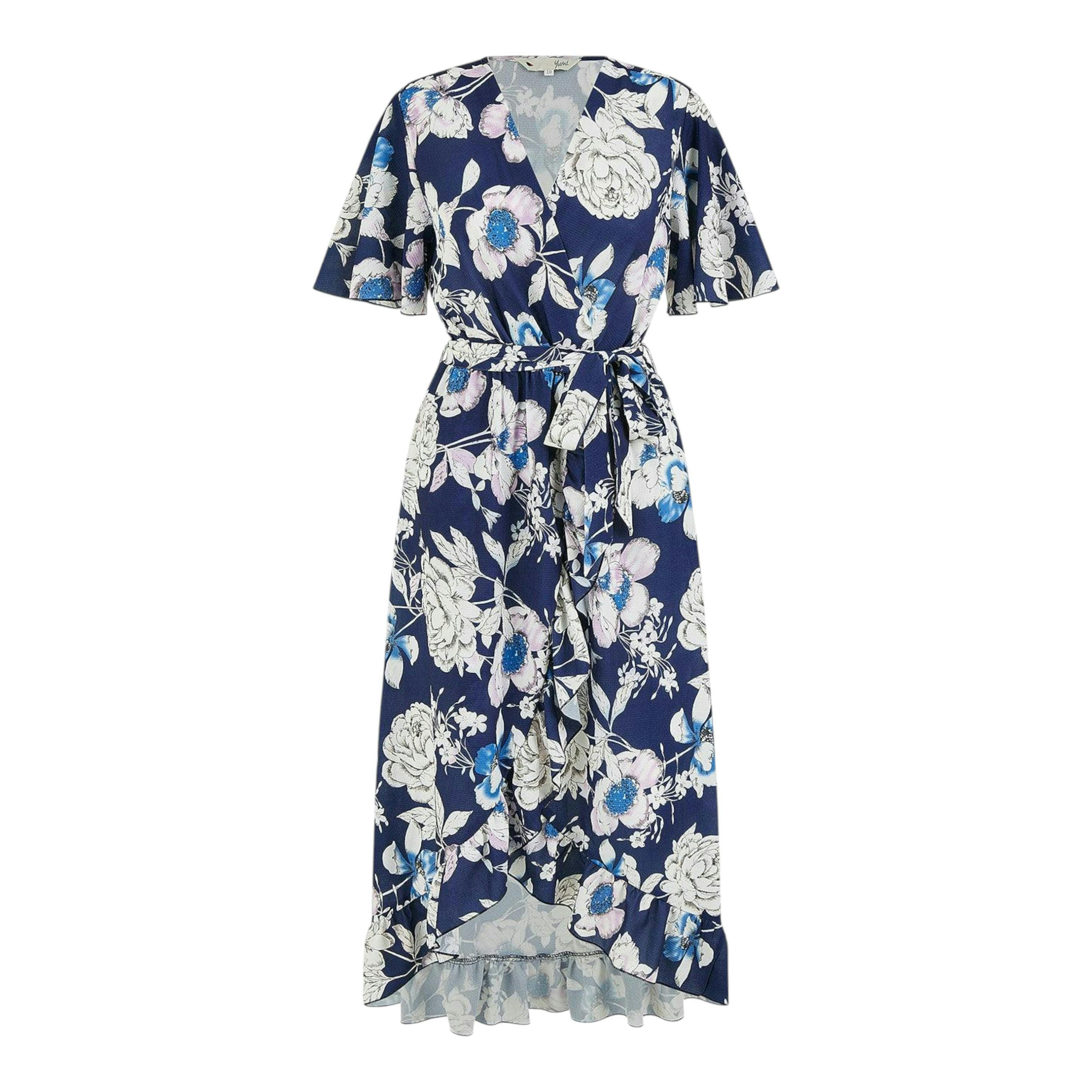 Yumi Navy Floral Midi Wrap Dress , view 6 of 6