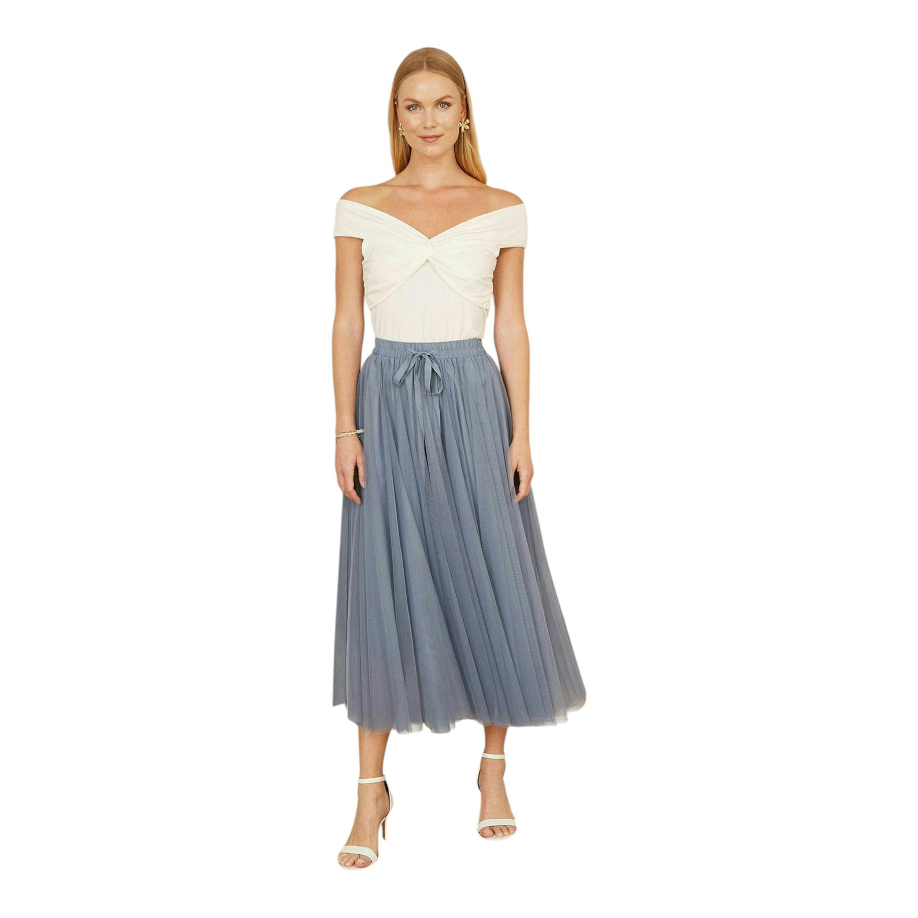 Yumi Blue Mesh Tulle Skirt , view 1 of 4