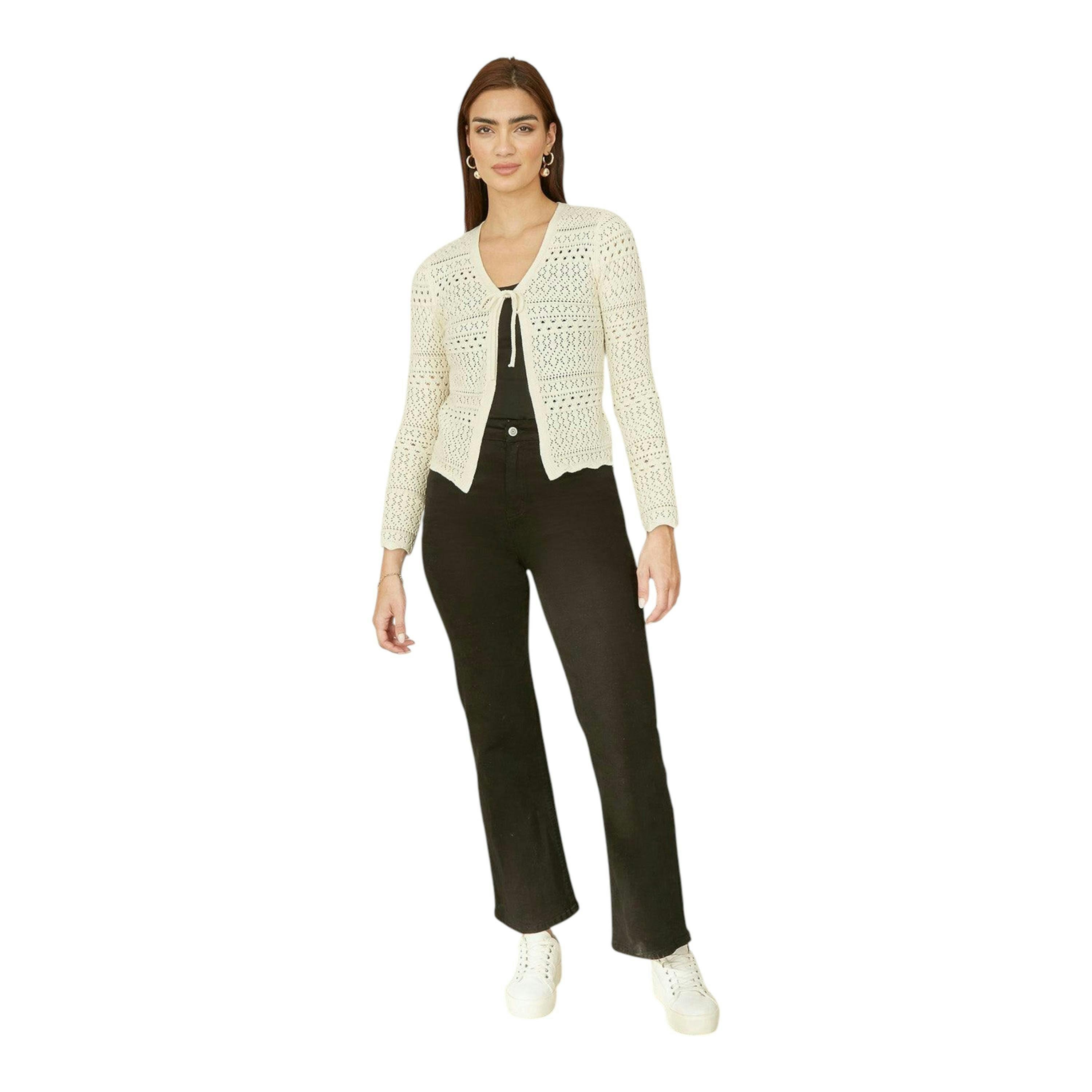 Yumi Ivory Crochet Tie Front Cardigan , view 2 of 5