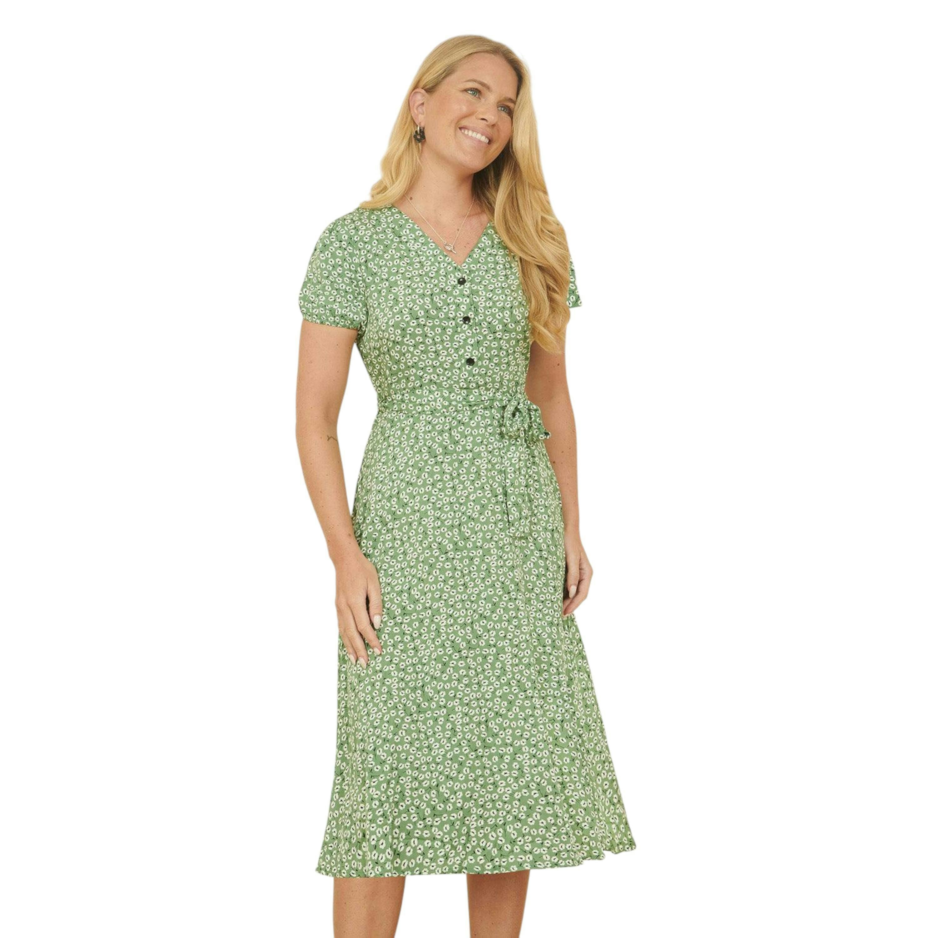 Yumi Green Ditsy Print Midi Tea Dress , view 1 of 4
