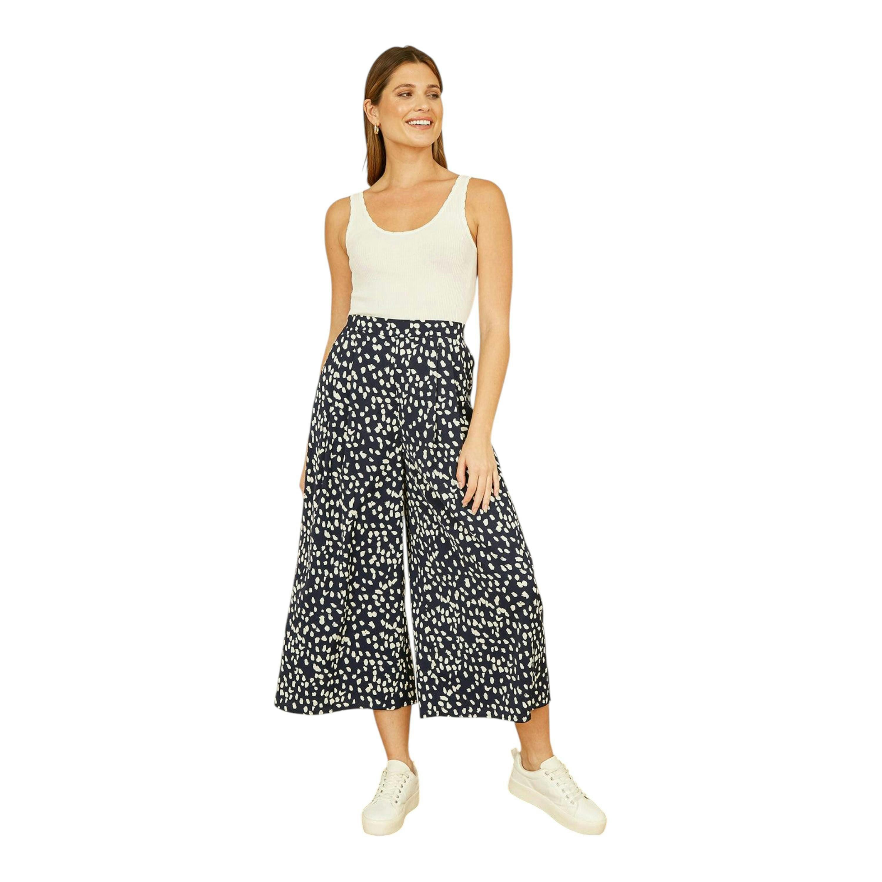 Yumi Navy Dash Print Culottes , view 1 of 4