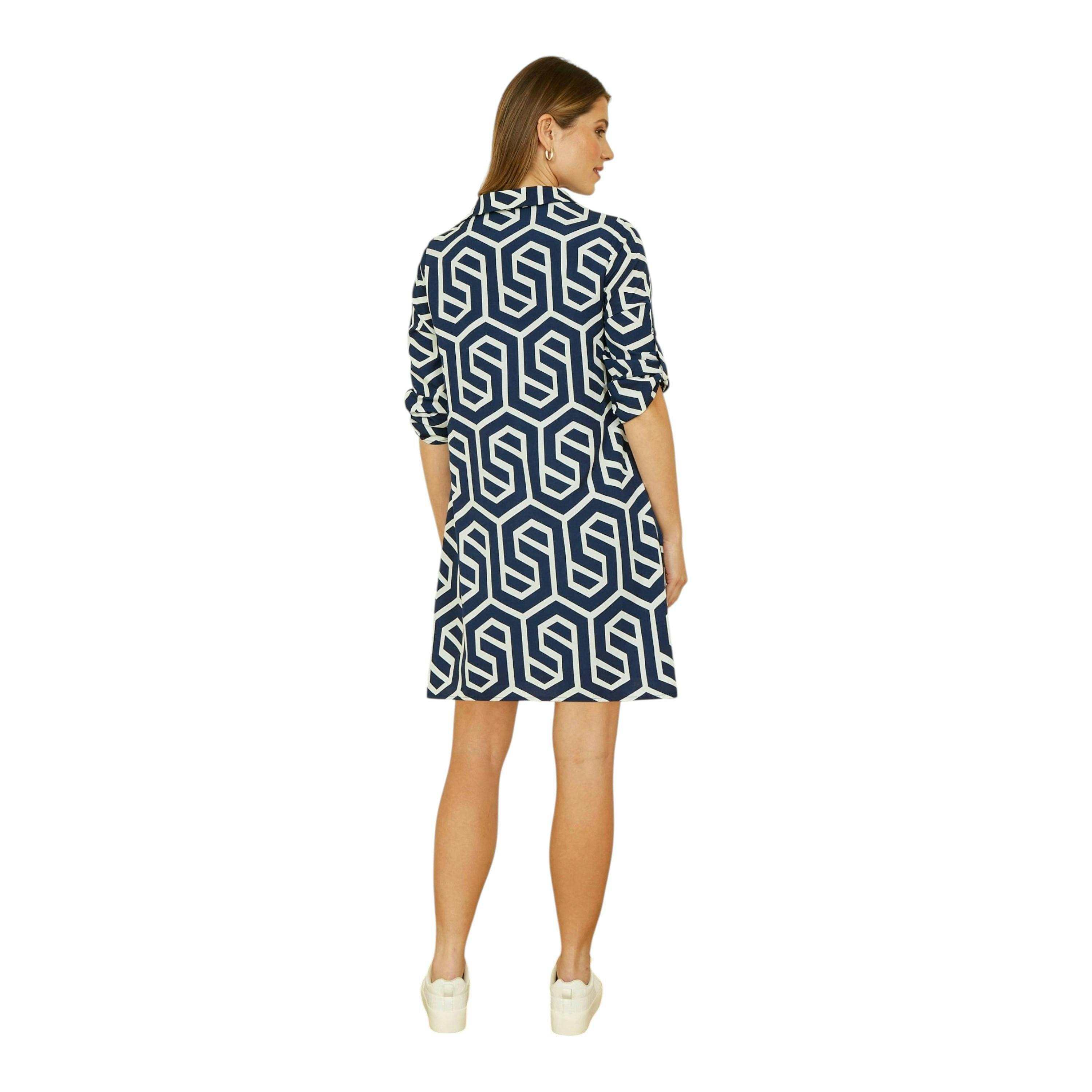 Yumi Navy Geo Print Tunic With Pockets , view 3 of 4