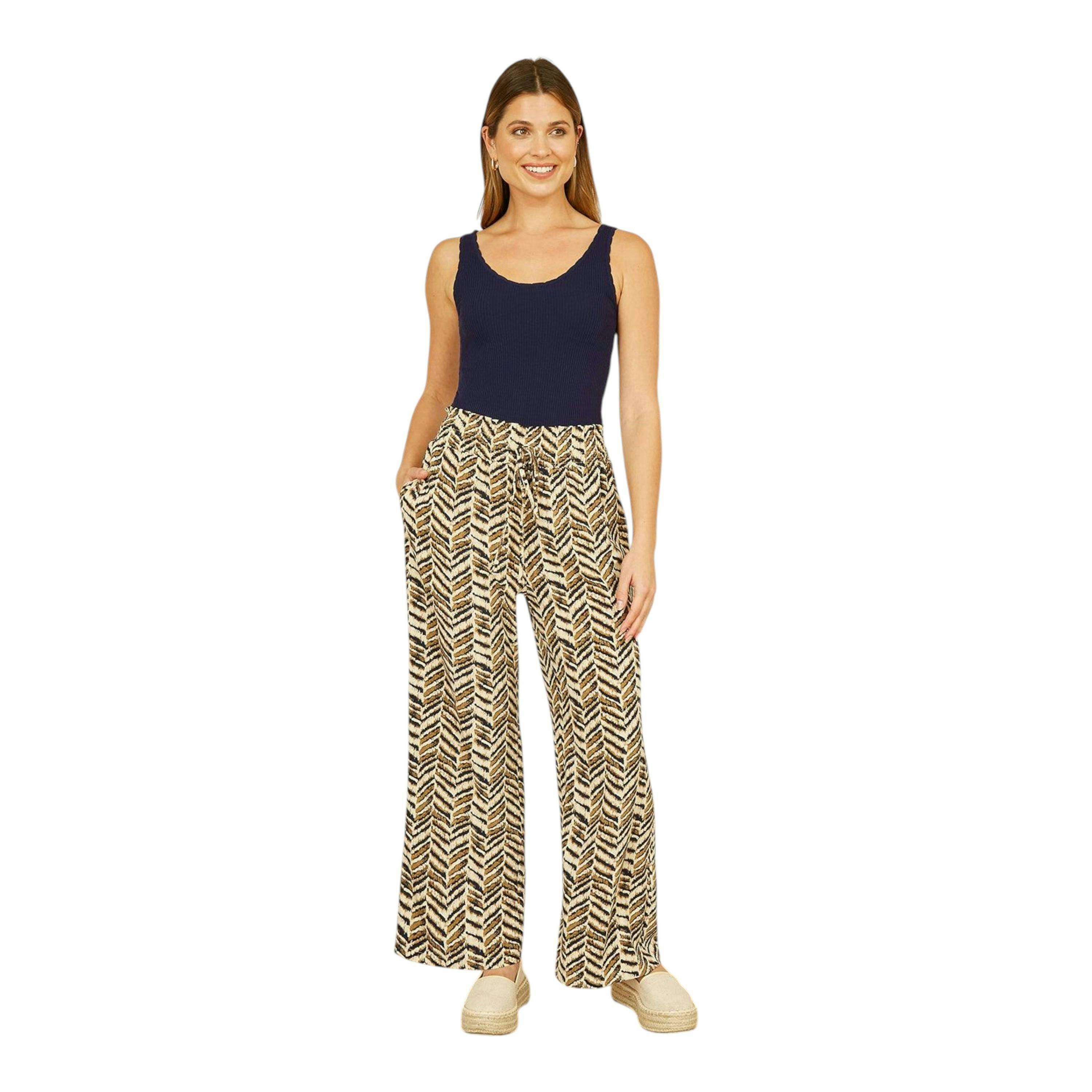 Yumi Brown Animal Print Relaxed Fit Trousers , view 1 of 3