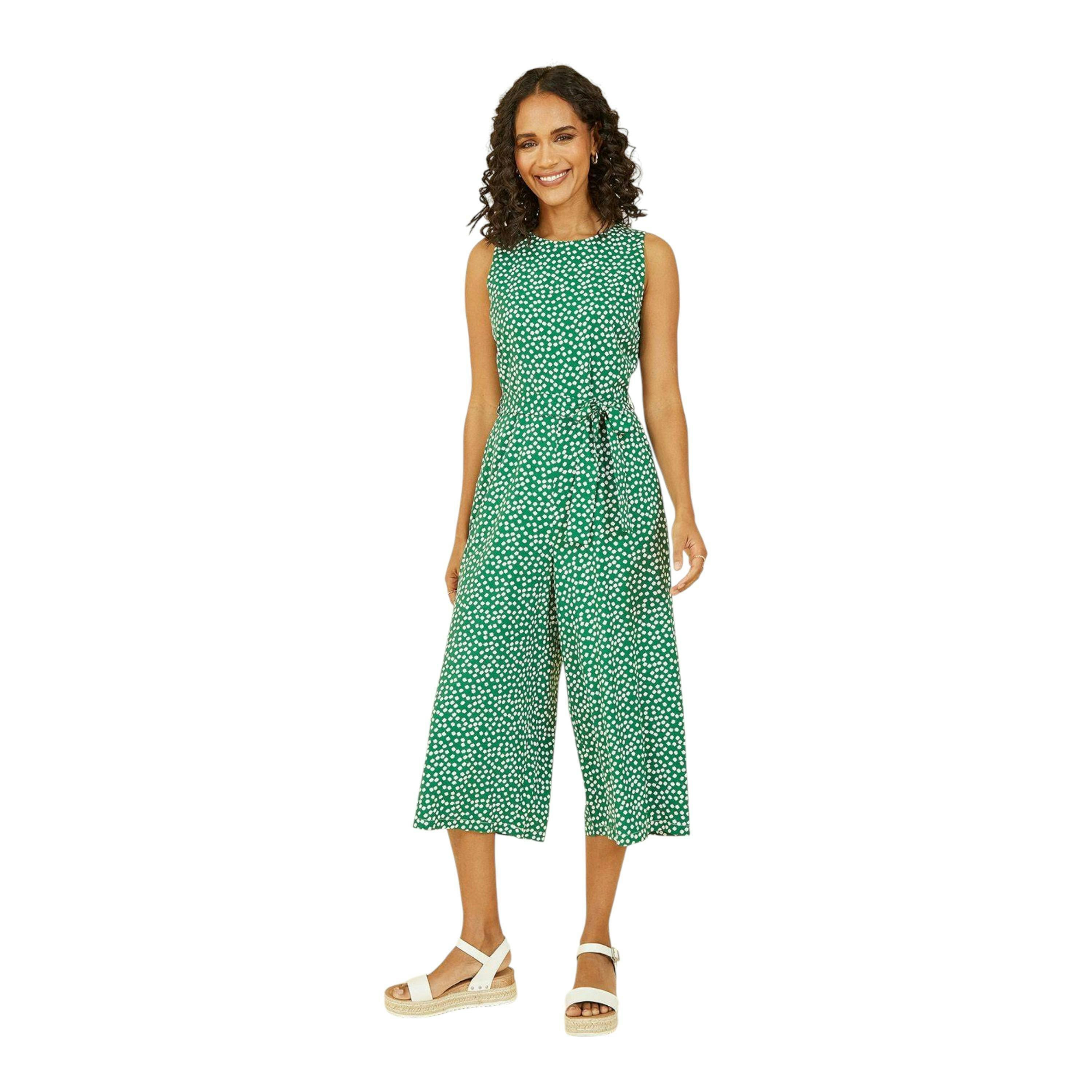 Yumi Green Ditsy Daisy Sleeveless Culotte Jumpsuit , view 1 of 4