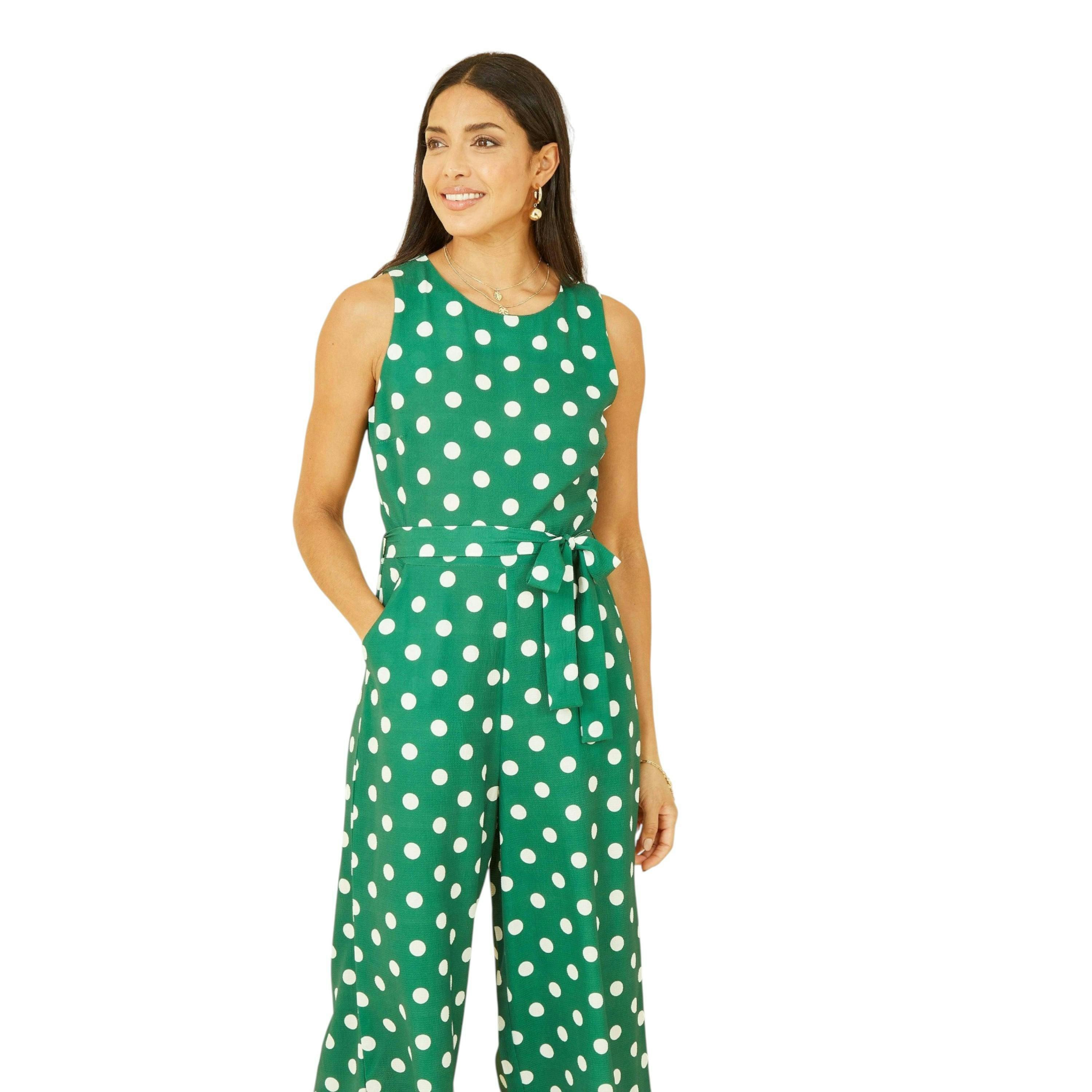 Yumi Green Polka Dot Culotte Jumpsuit , view 1 of 4