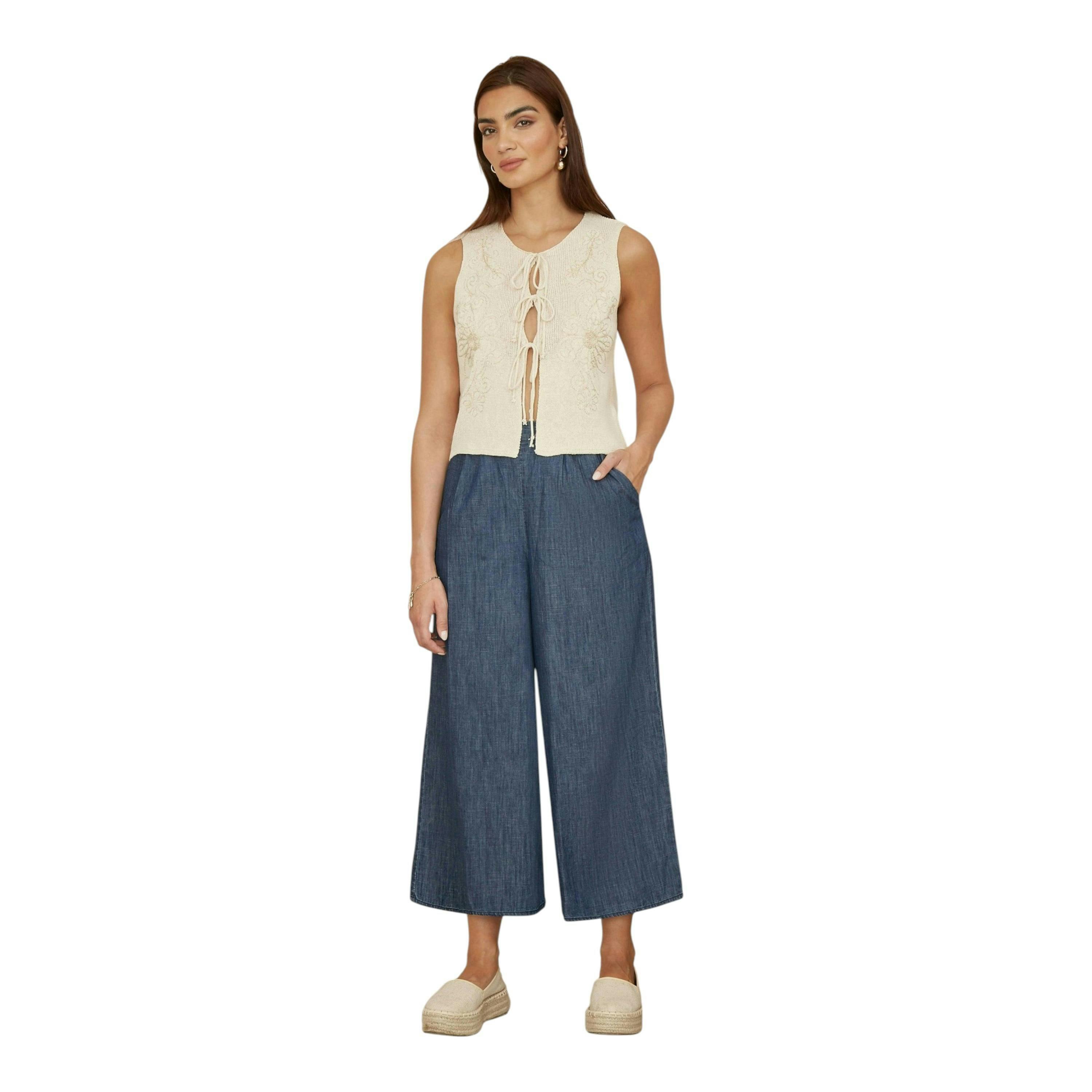 Yumi Blue Chambray Denim Culottes , view 1 of 3
